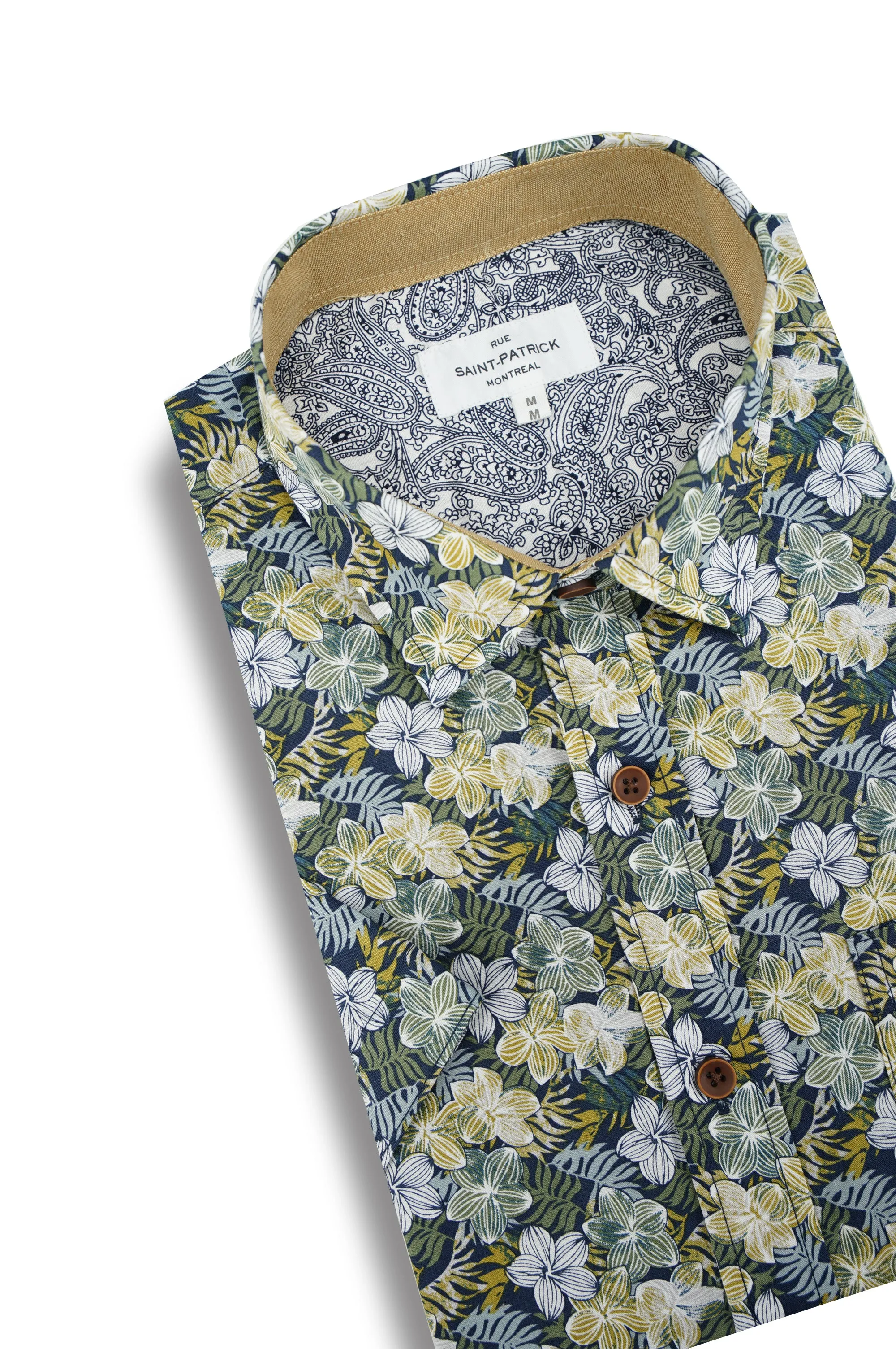Bora Bora Floral Short Sleeve Shirt in Fern and Asparagus Green