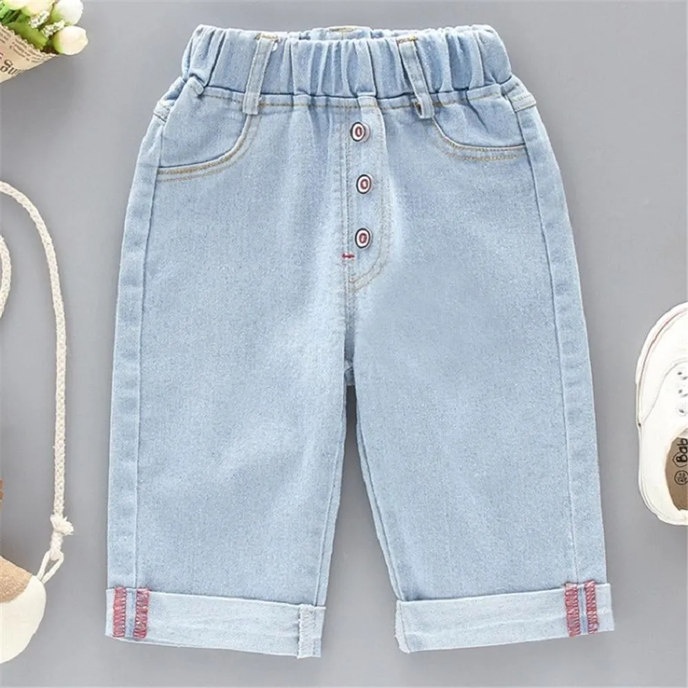Boy Botton Denim Elastic Waist Pants