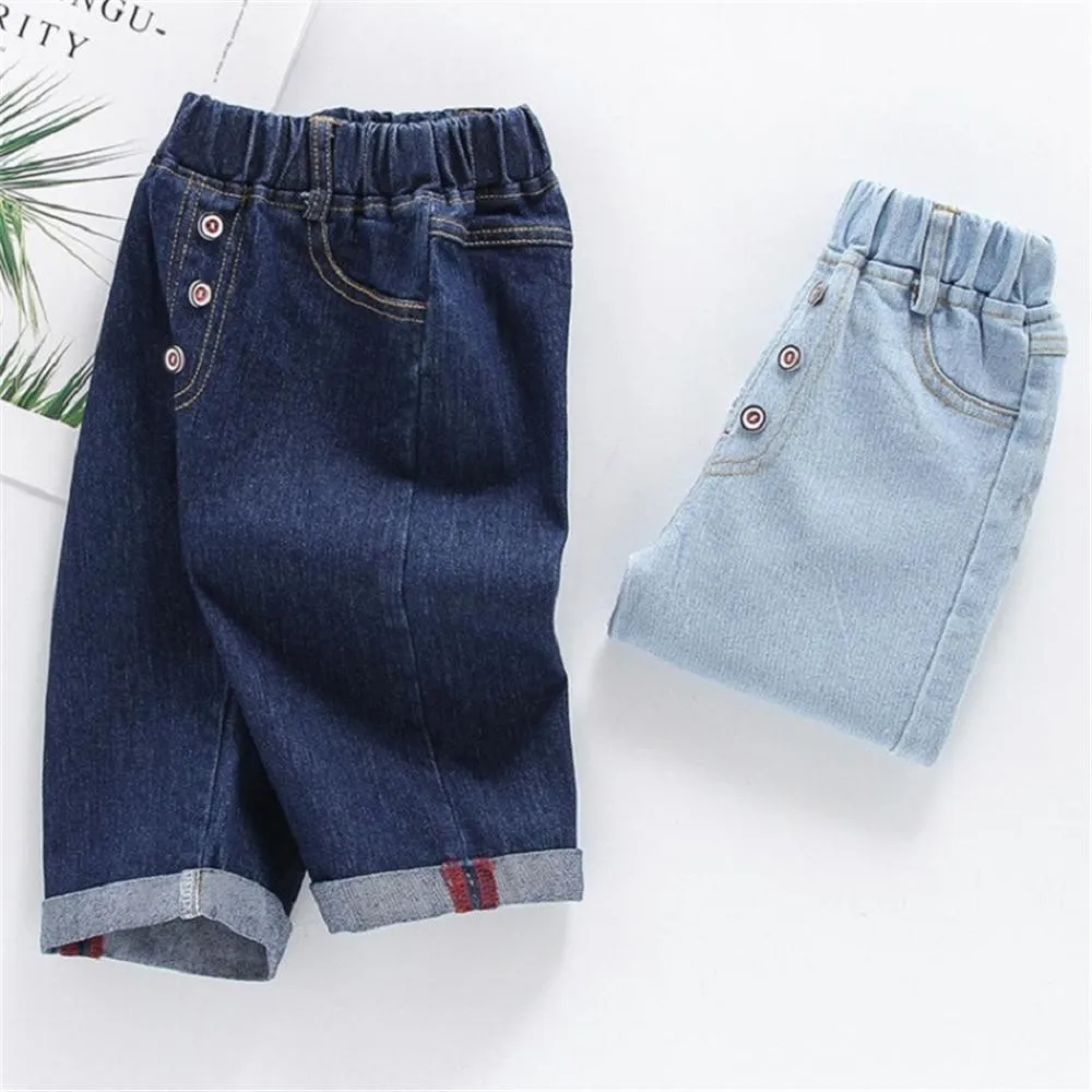Boy Botton Denim Elastic Waist Pants
