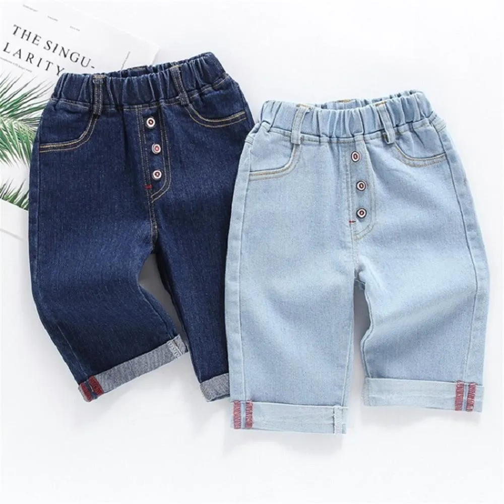 Boy Botton Denim Elastic Waist Pants