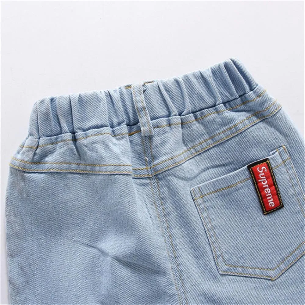 Boy Botton Denim Elastic Waist Pants