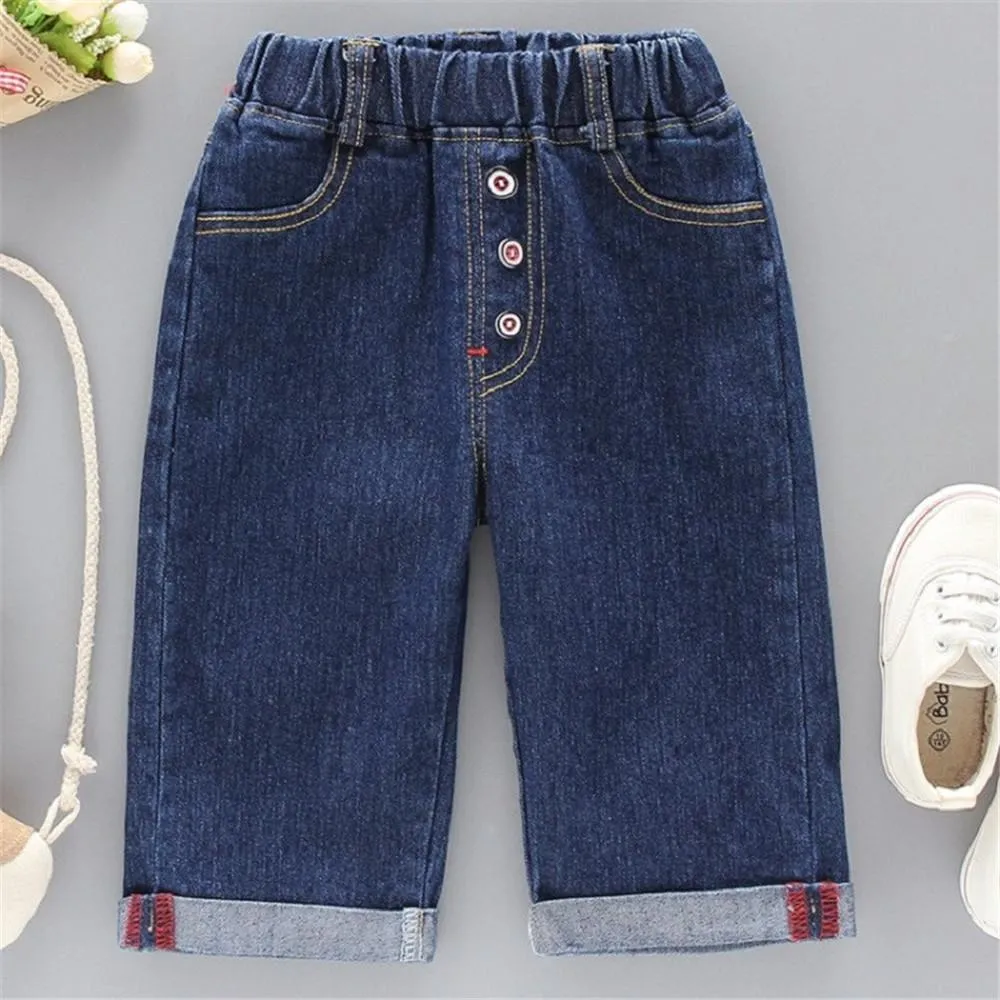 Boy Botton Denim Elastic Waist Pants
