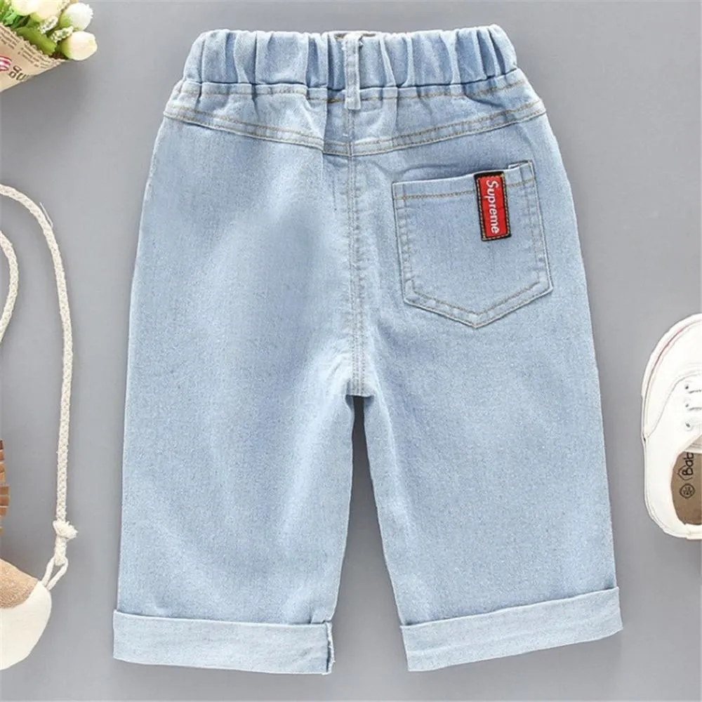 Boy Botton Denim Elastic Waist Pants