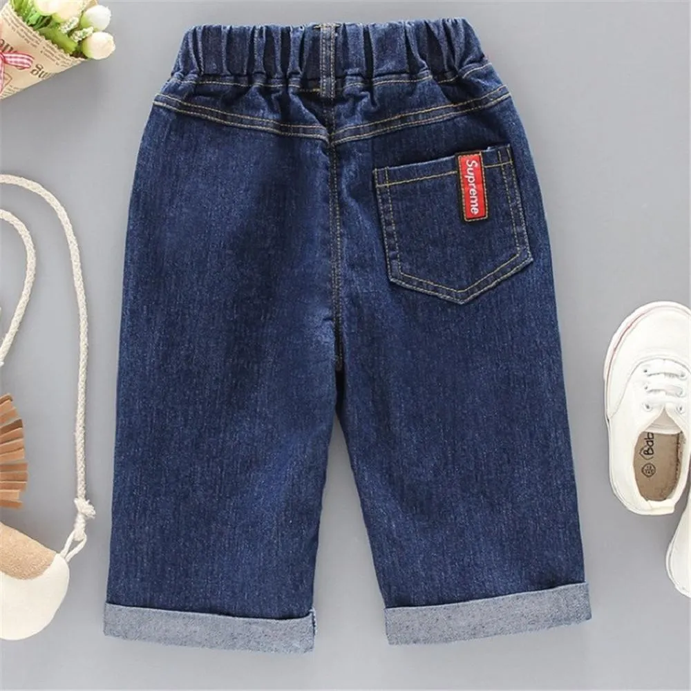 Boy Botton Denim Elastic Waist Pants