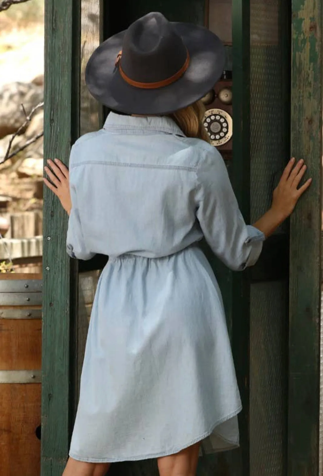 BUTTON UP DENIM CHAMBRAY DRESS (Additional Colors Available)