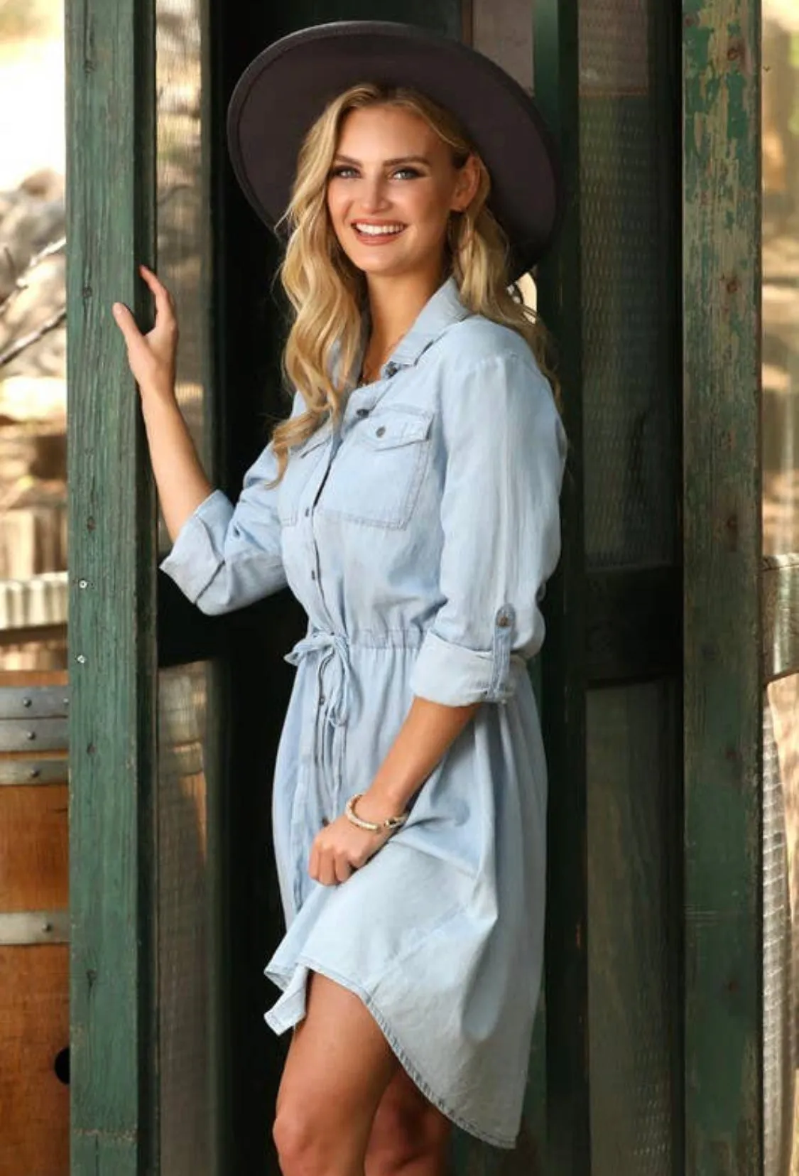 BUTTON UP DENIM CHAMBRAY DRESS (Additional Colors Available)