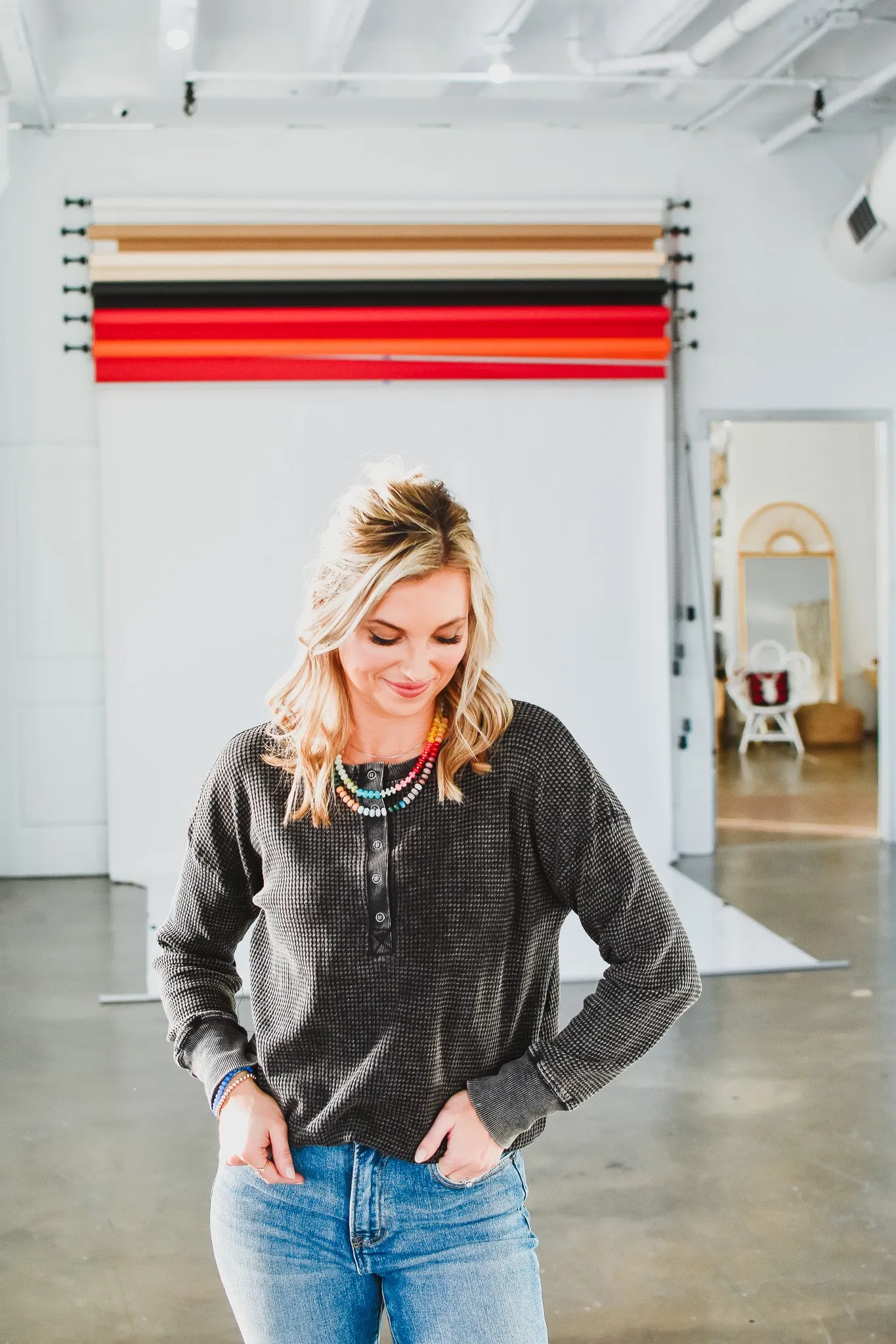 Carol Waffle Henley in Black