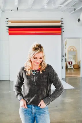 Carol Waffle Henley in Black