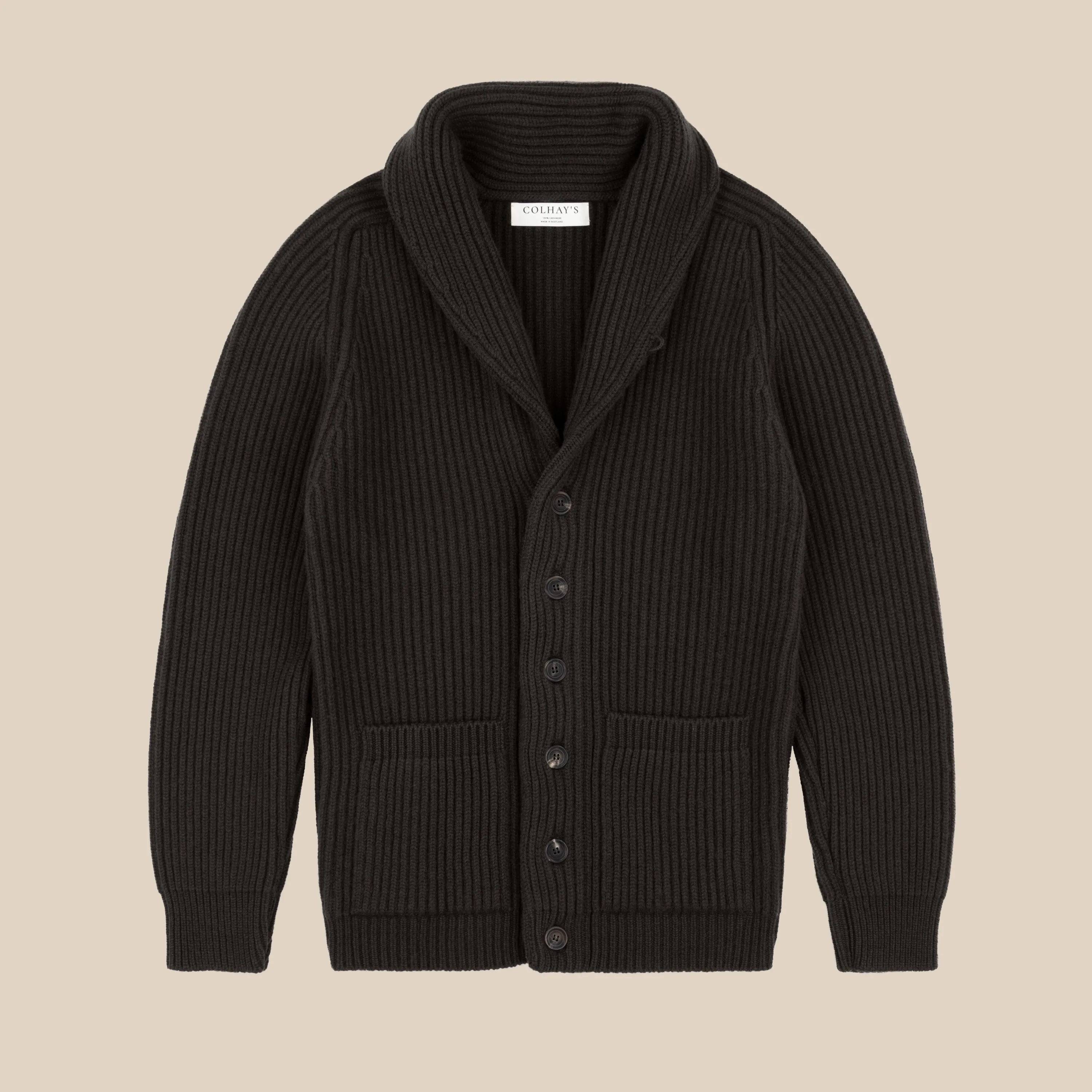 Cashmere shawl collar cardigan in dark olive