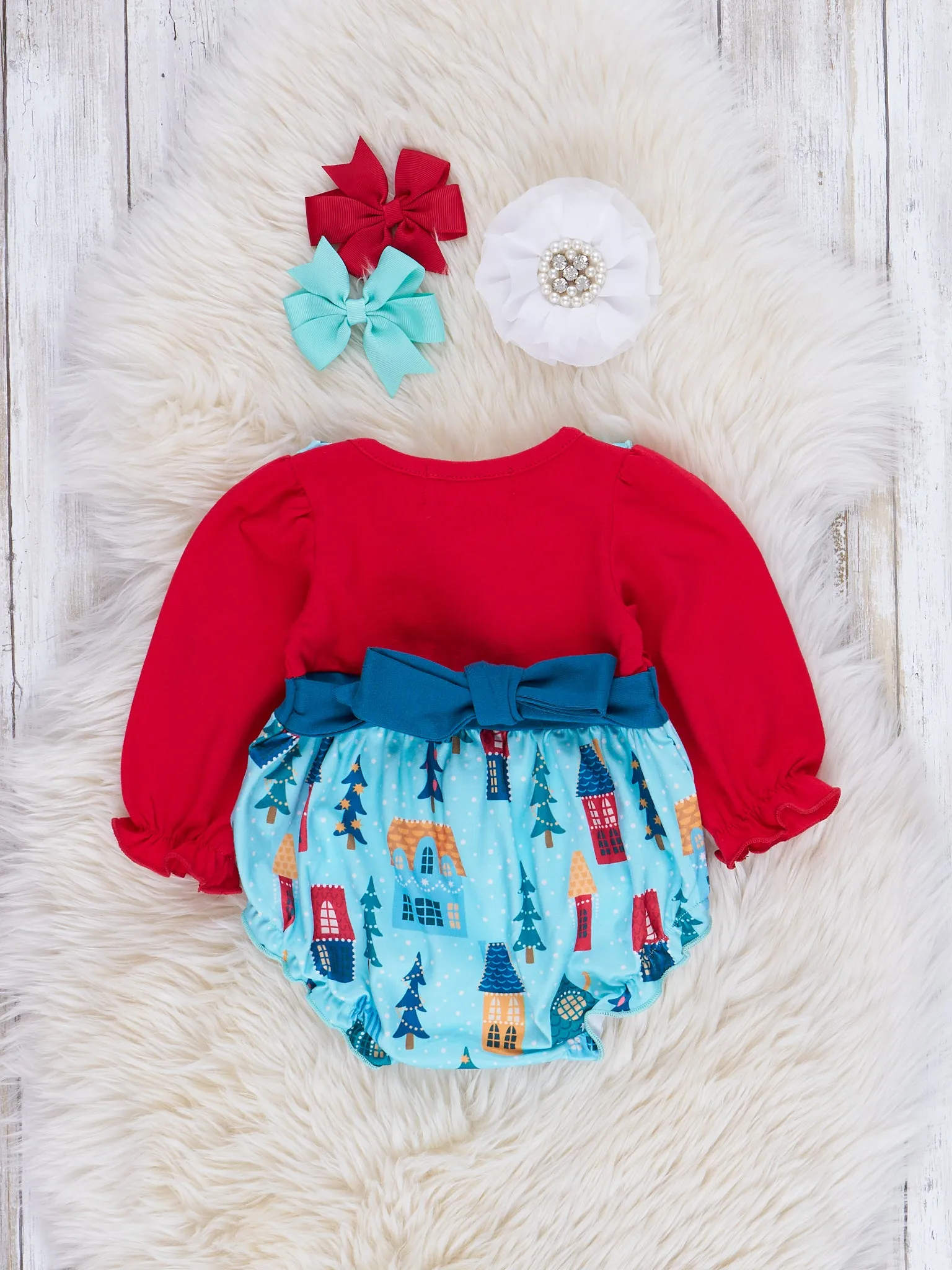 Chambray & Red Tree Lot Ruffle Bubble
