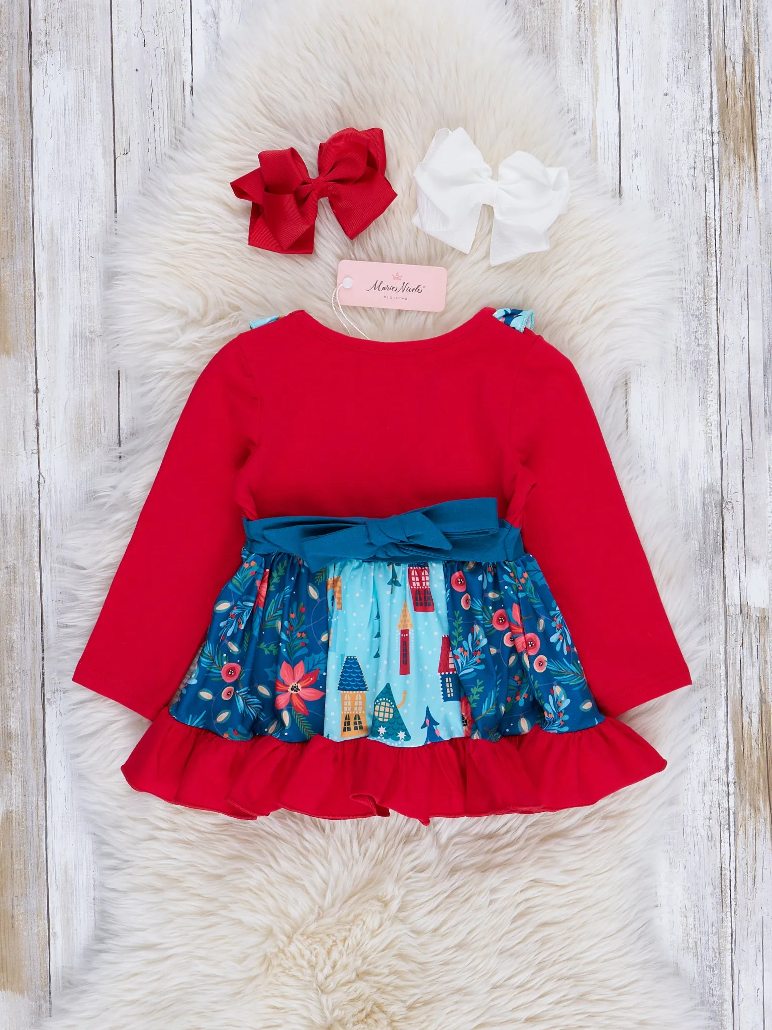 Chambray & Red Tree Lot Ruffle Outfit