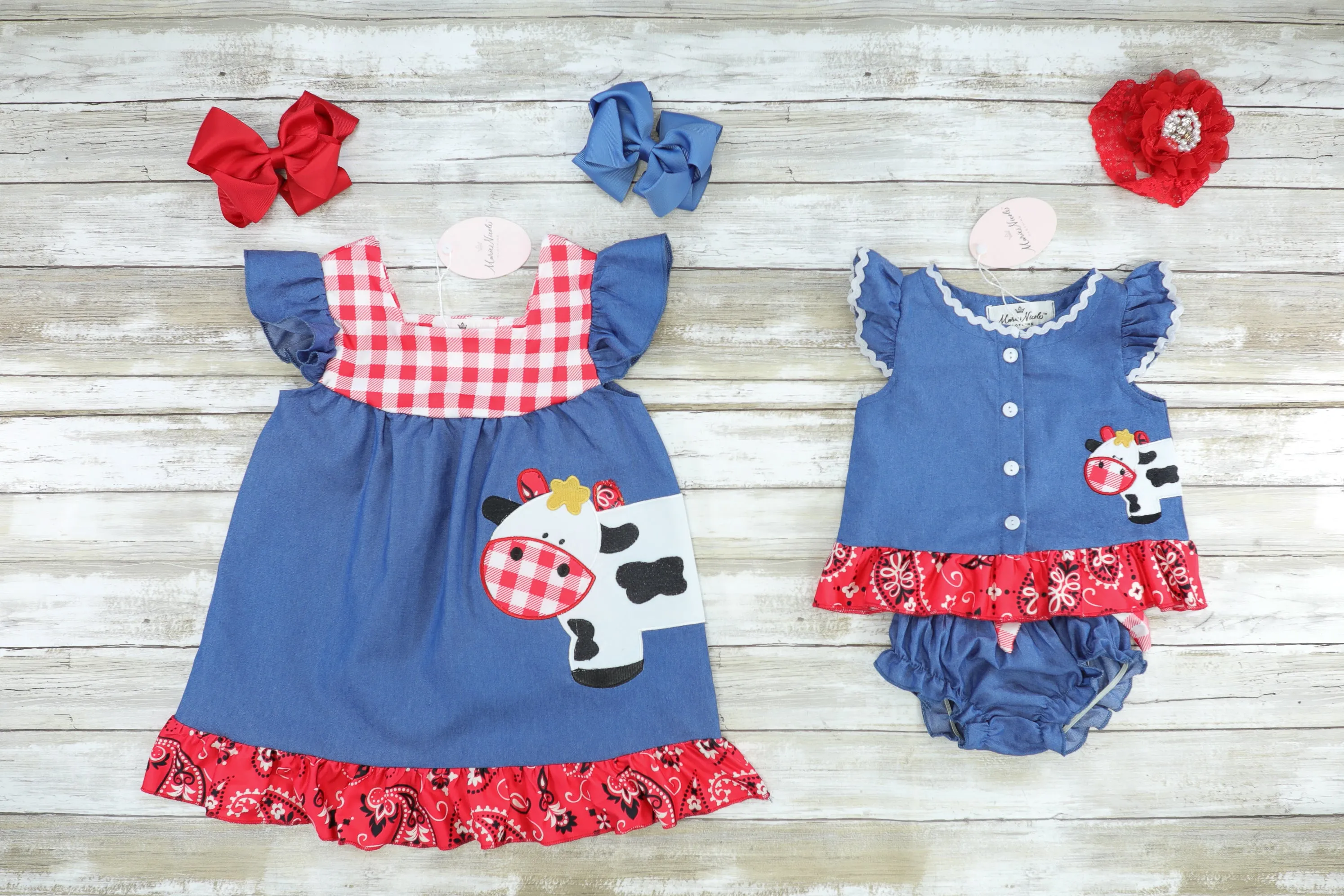 Chambray Bandana Cow Ruffle Dress