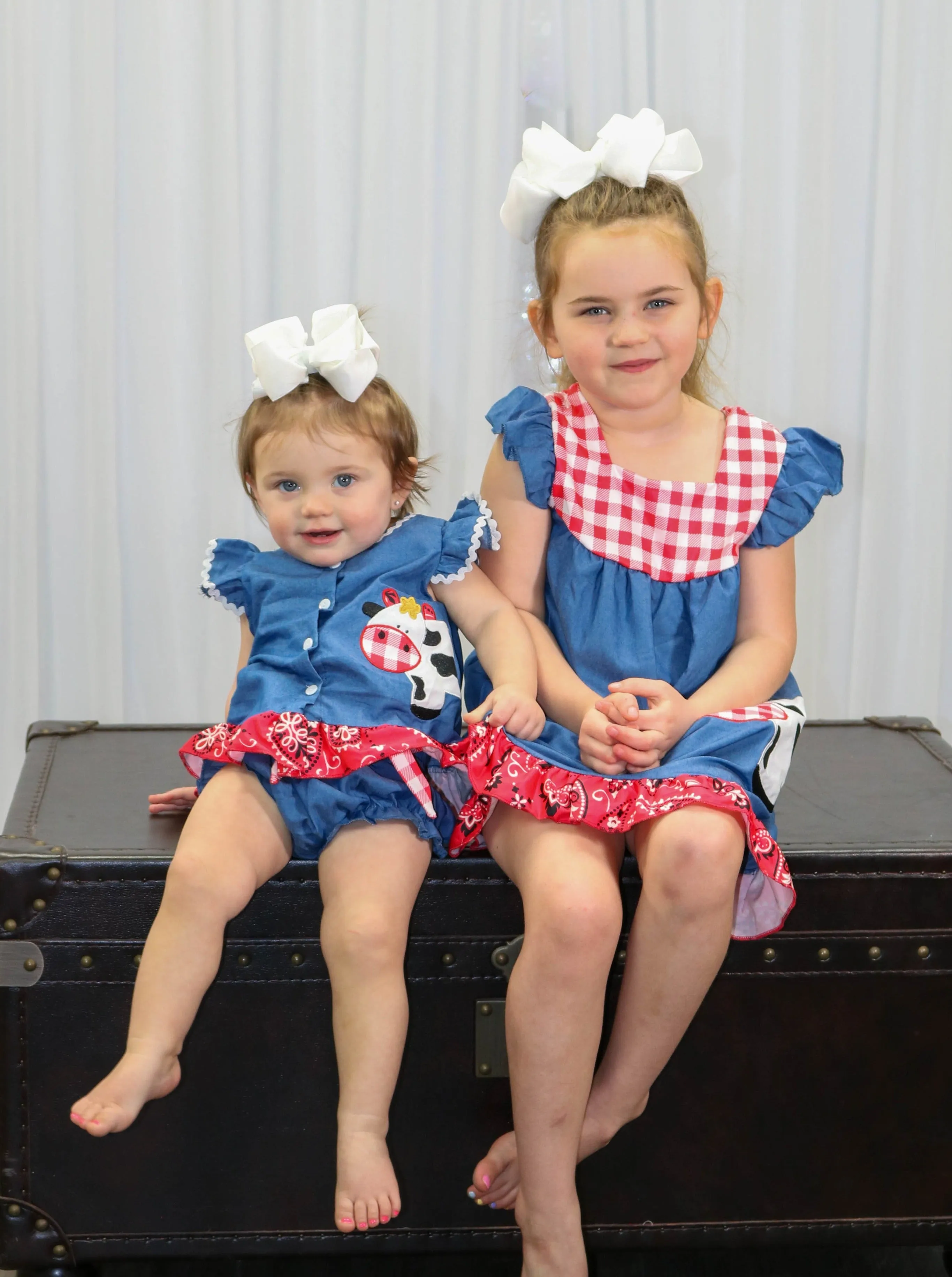 Chambray Bandana Cow Ruffle Dress