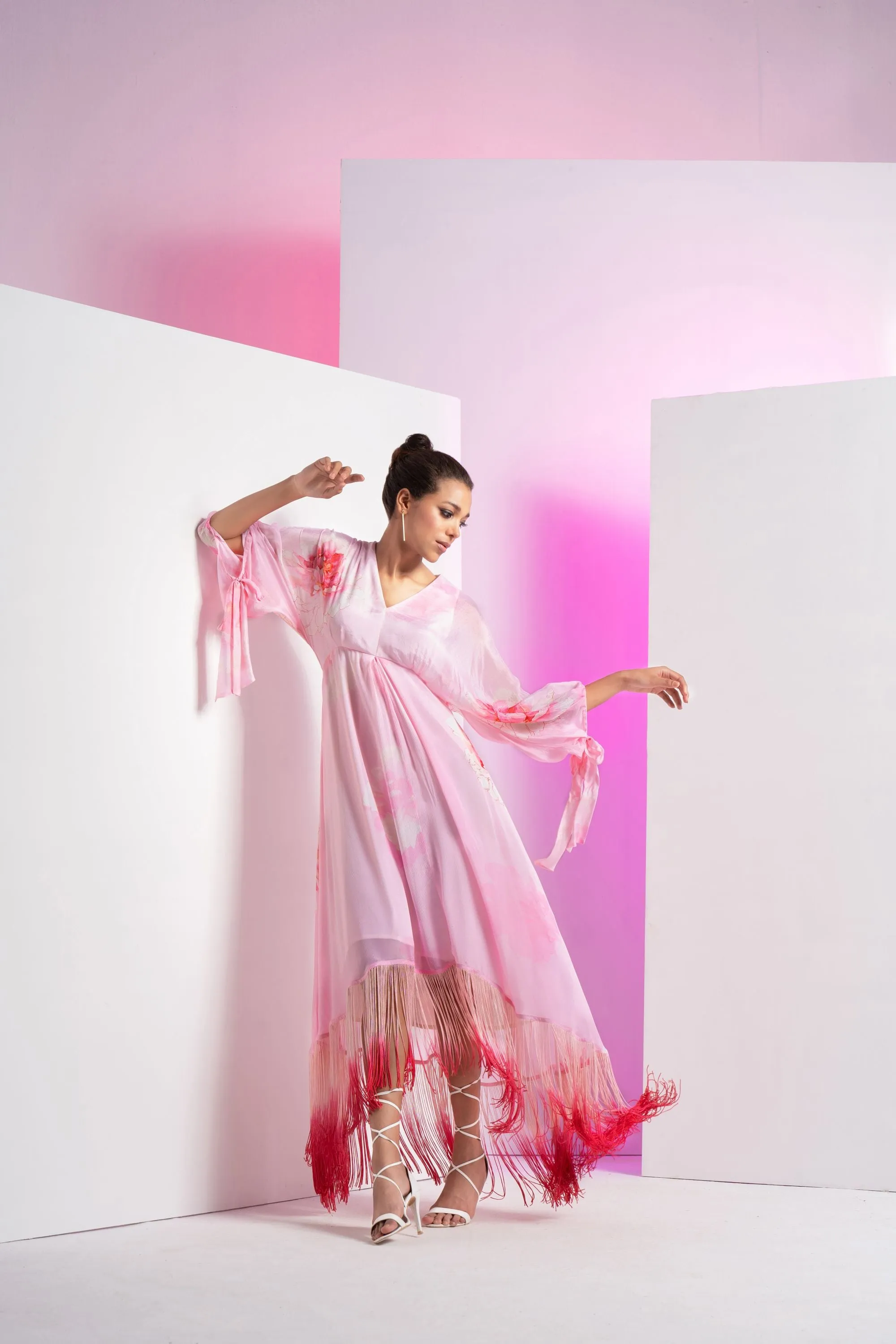 Champagne Blush Kimono Maxi Dress