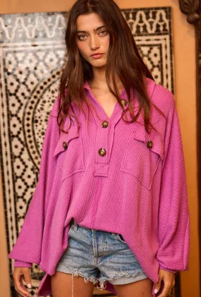 collared oversized button up top - purple