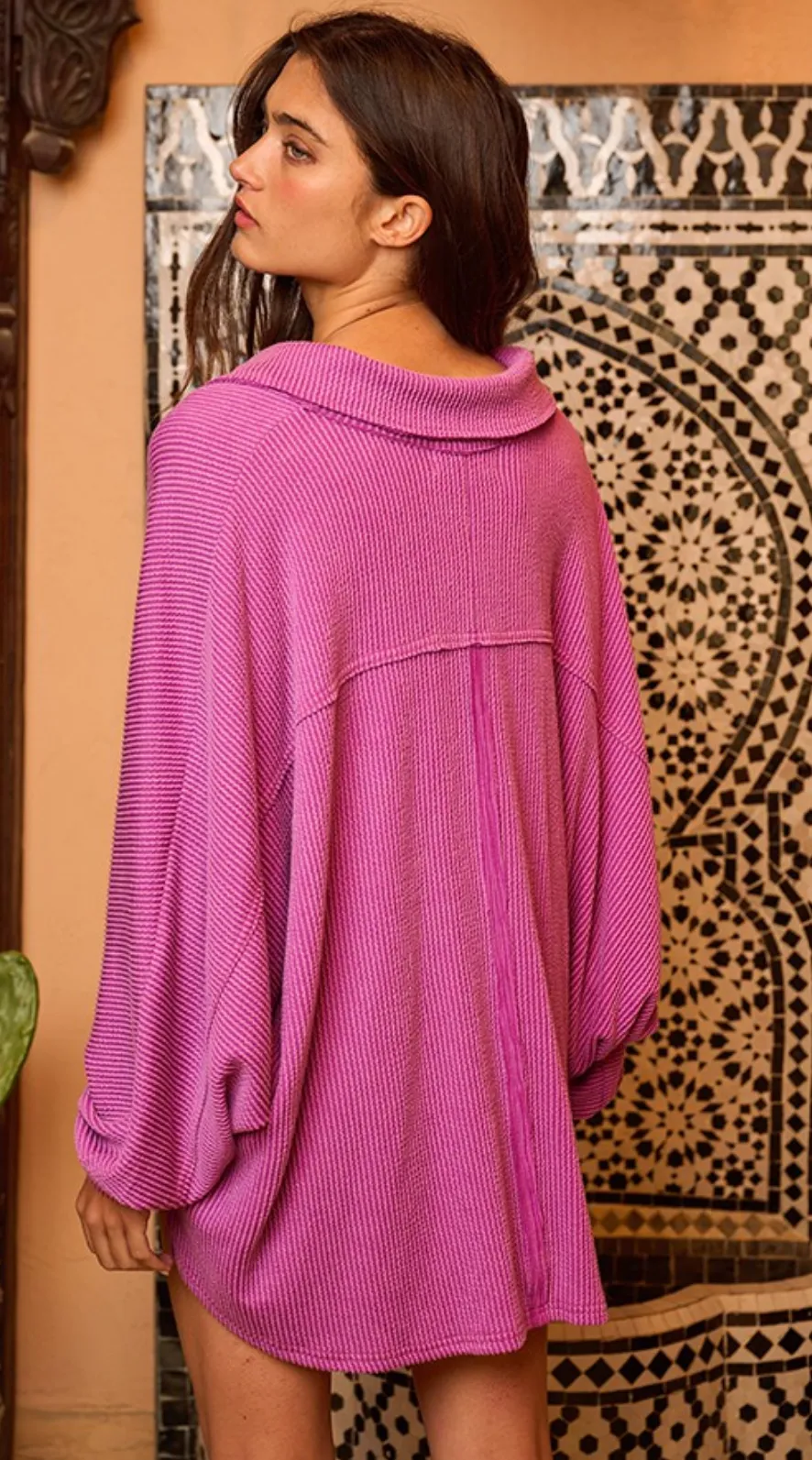 collared oversized button up top - purple
