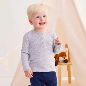 Cotton Modal Henley Top Grey Marle