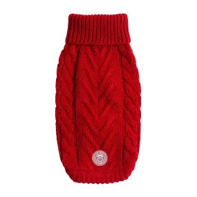 Cozy Chalet Dog Sweater - Red Knit Turtleneck Pet Apparel