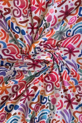 Cream Abstract Printed Muslin Fabric