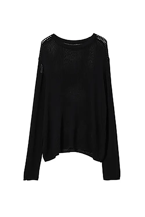 Crewneck Oversized Ribbed Knit Crochet Sweater
