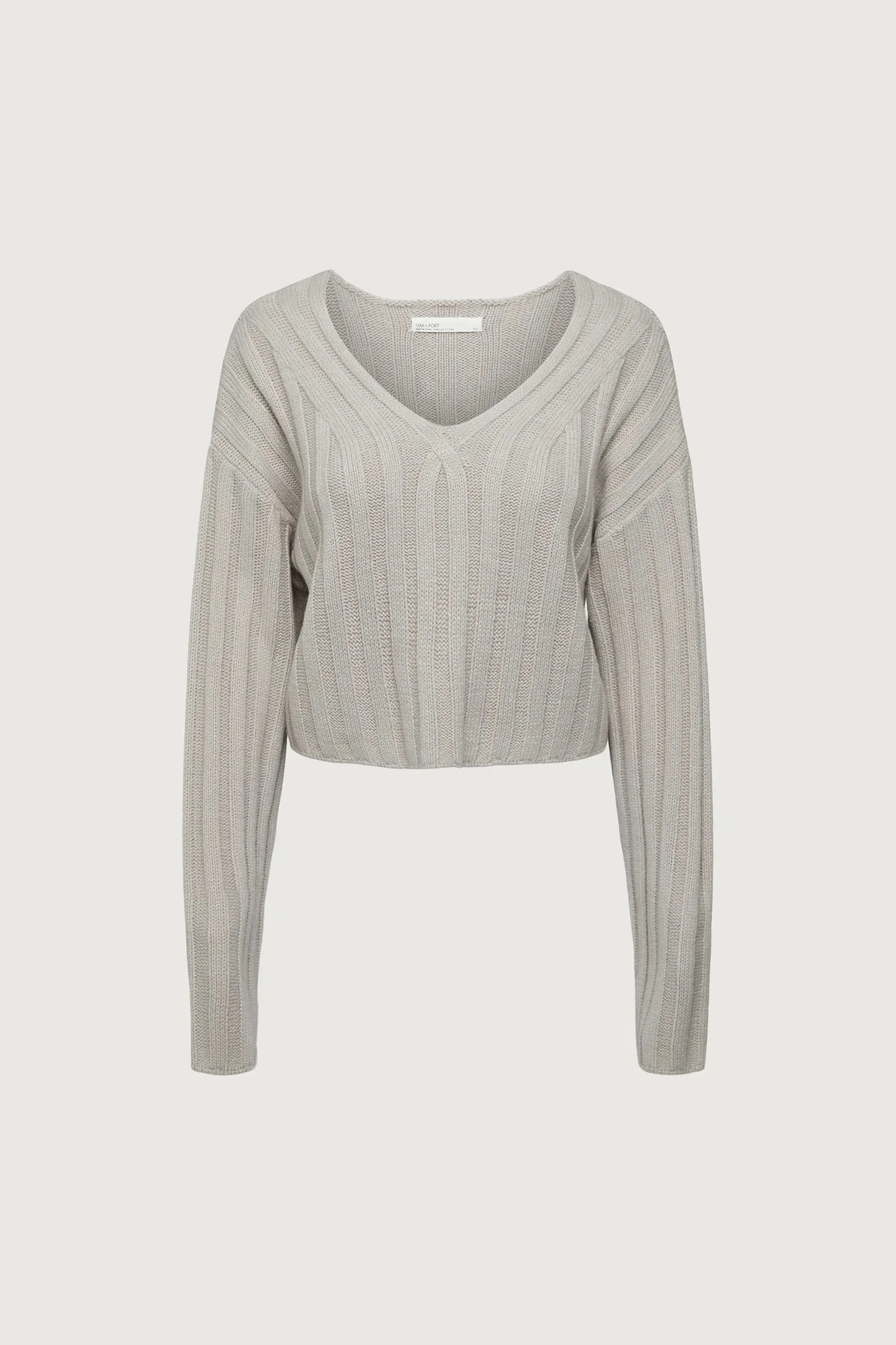 Cropped Rib-Knit V-Neck Sweater