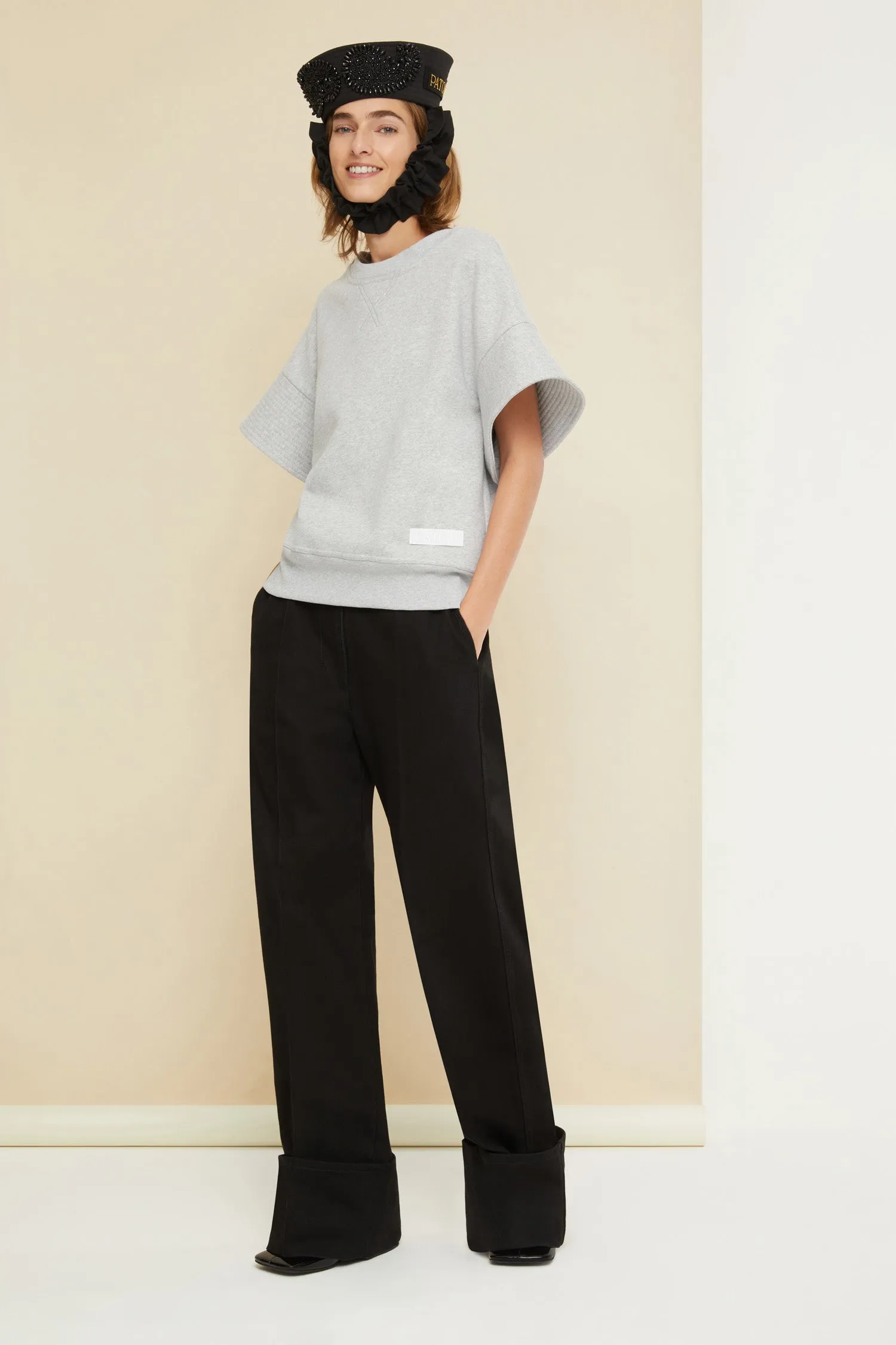 Cuffed wide-leg trousers in organic denim