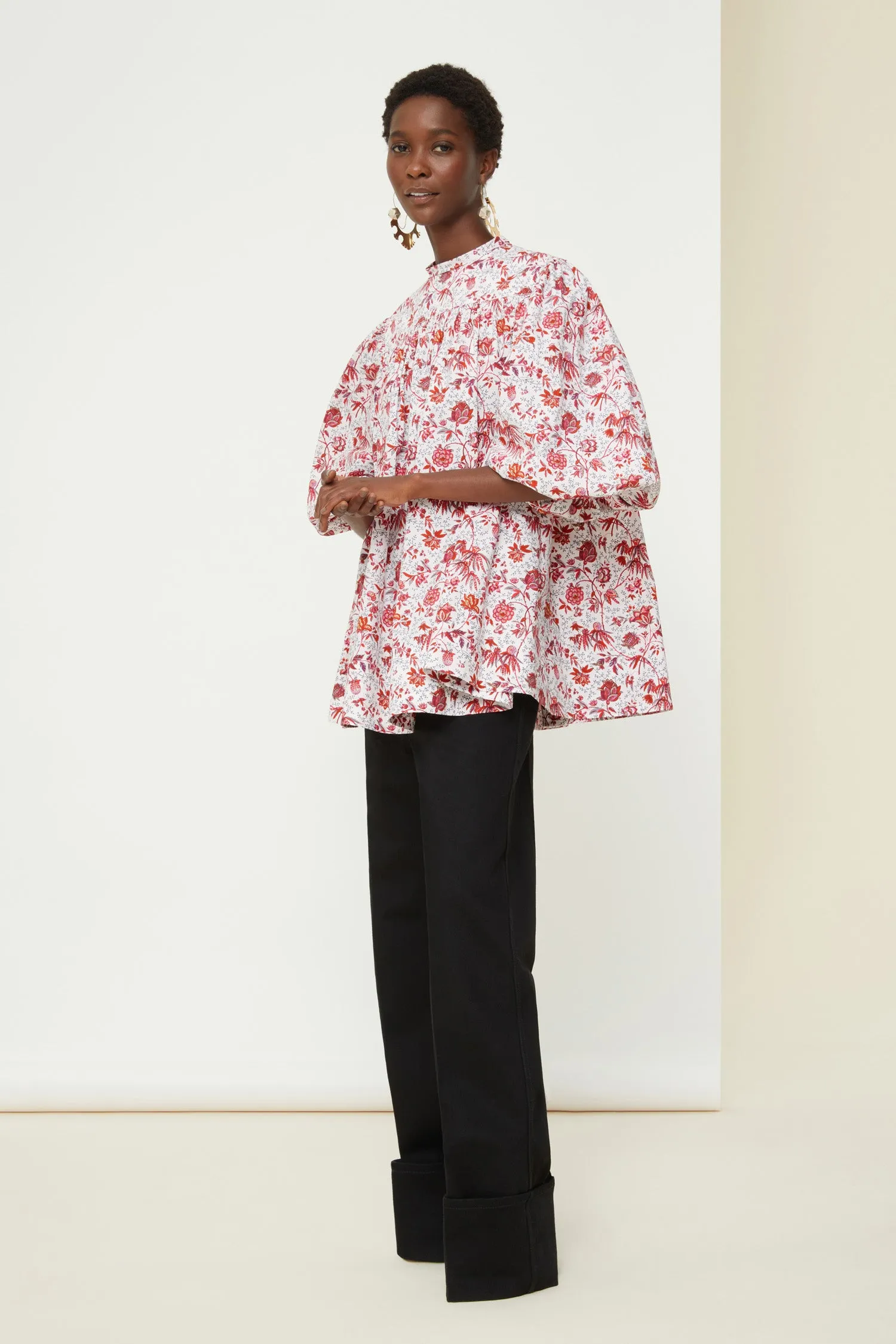 Cuffed wide-leg trousers in organic denim