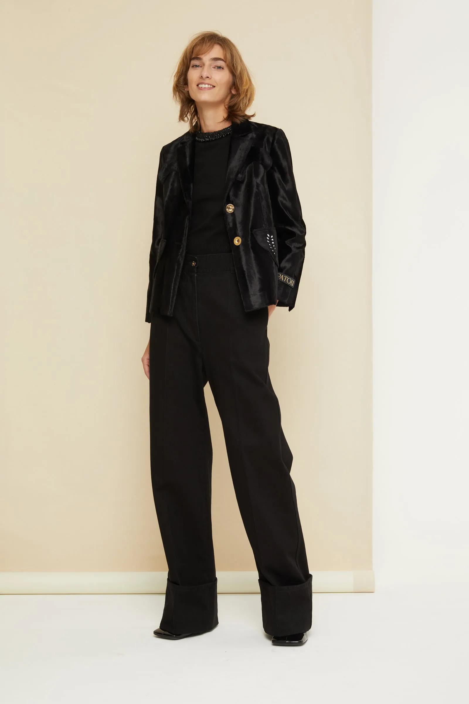 Cuffed wide-leg trousers in organic denim