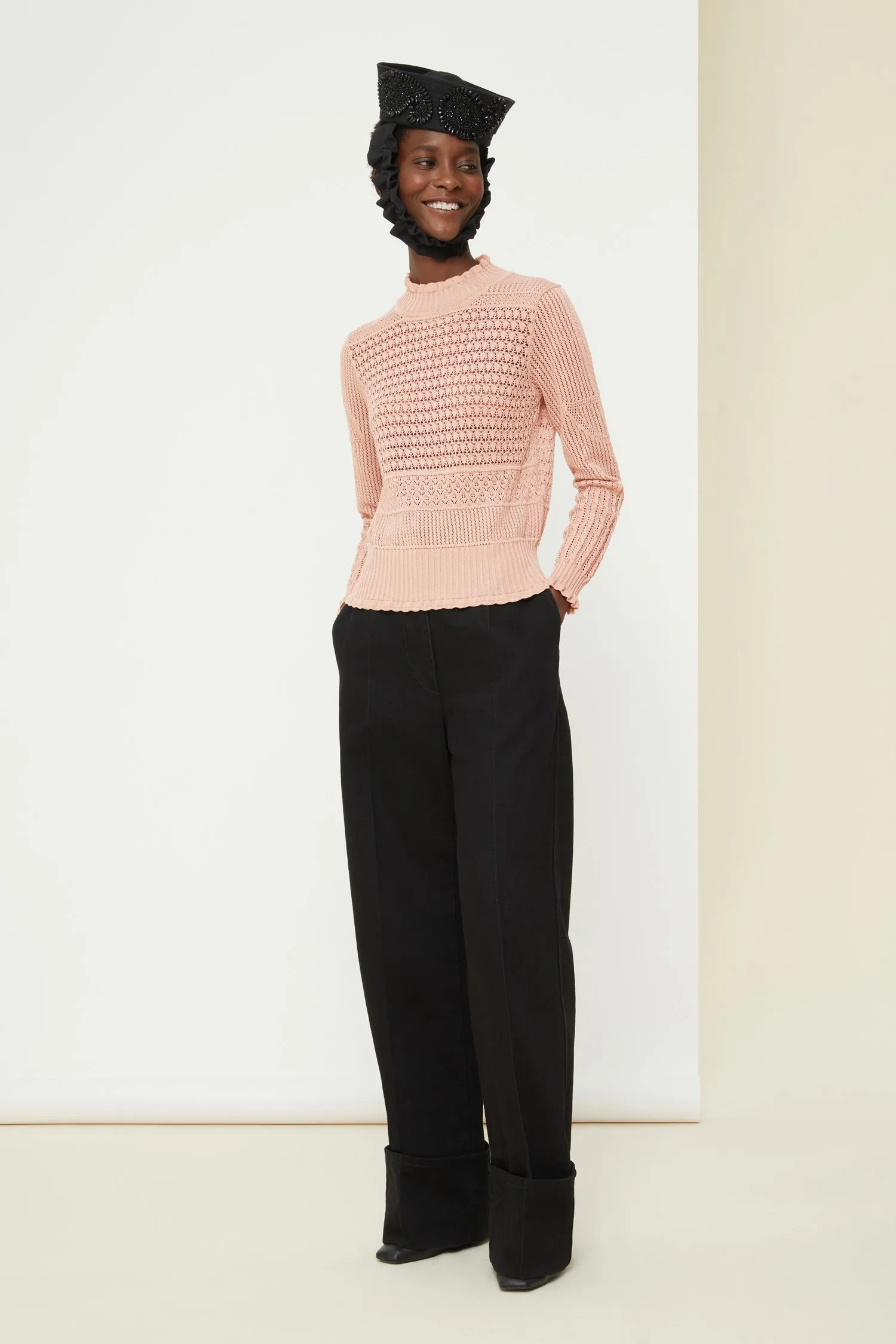 Cuffed wide-leg trousers in organic denim