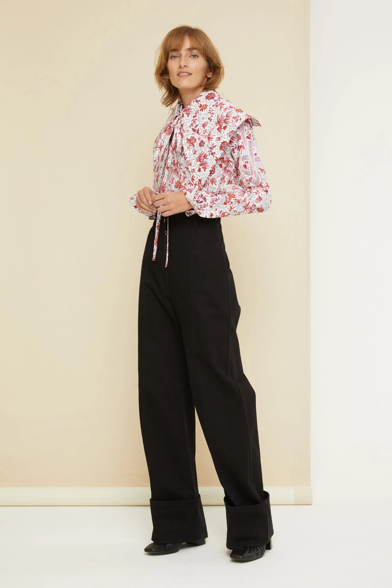 Cuffed wide-leg trousers in organic denim