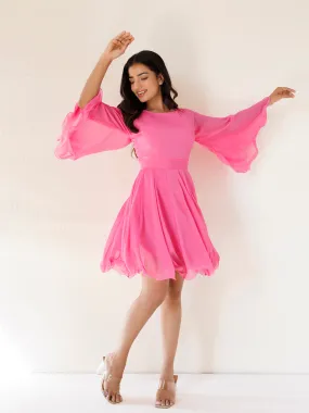 Dahlia Pink Chiffon Skater Dress By Ragavi