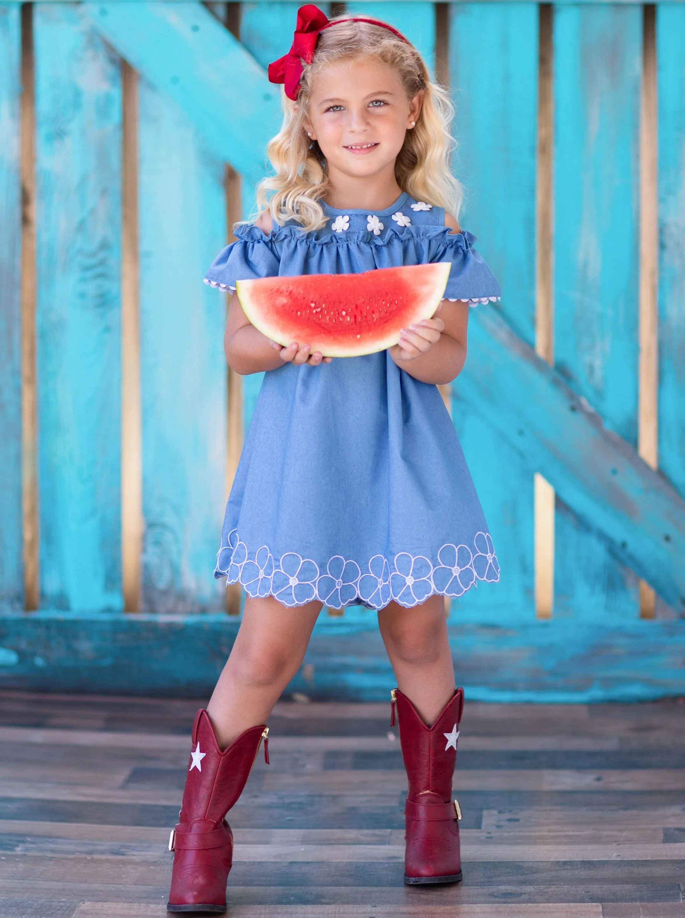 Daisies For Luck Chambray Dress