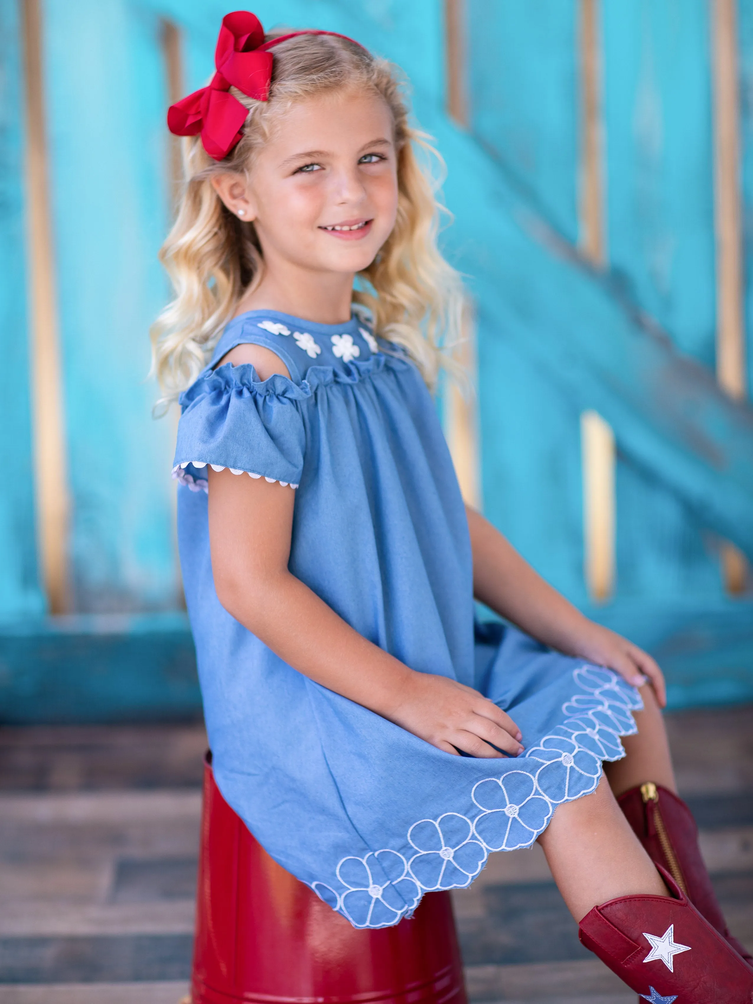 Daisies For Luck Chambray Dress