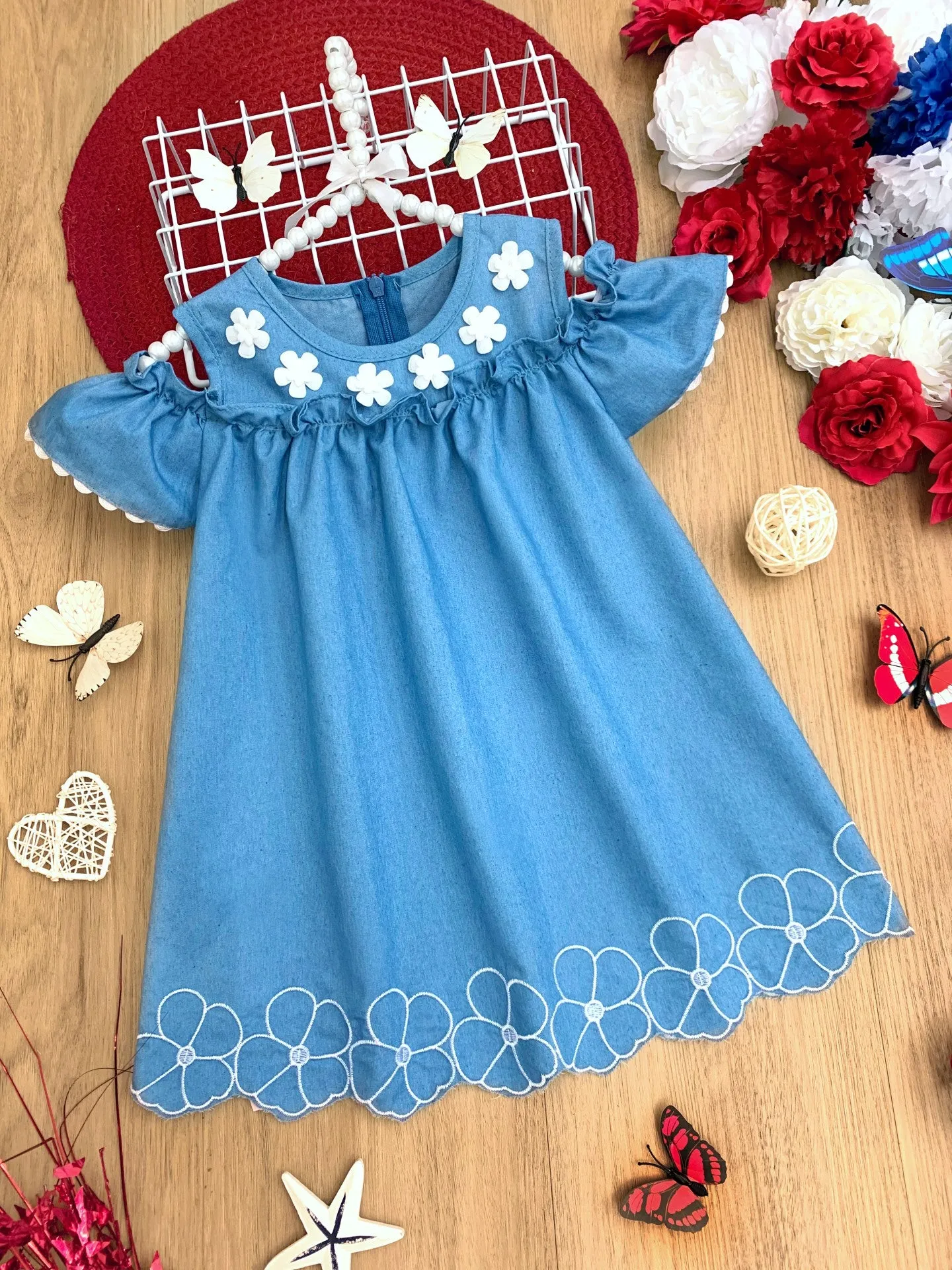 Daisies For Luck Chambray Dress