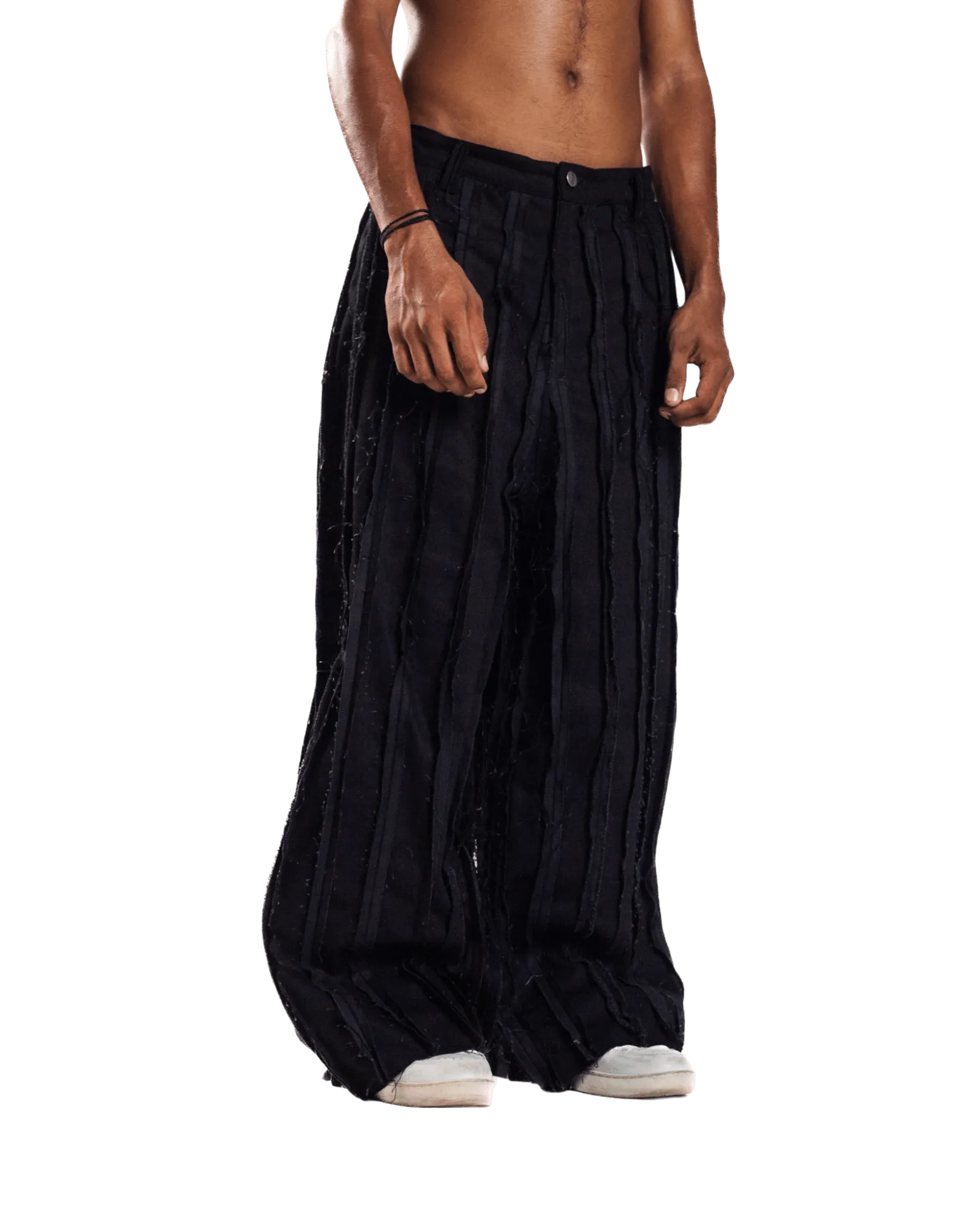 DISTRESSED DENIM TROUSERS