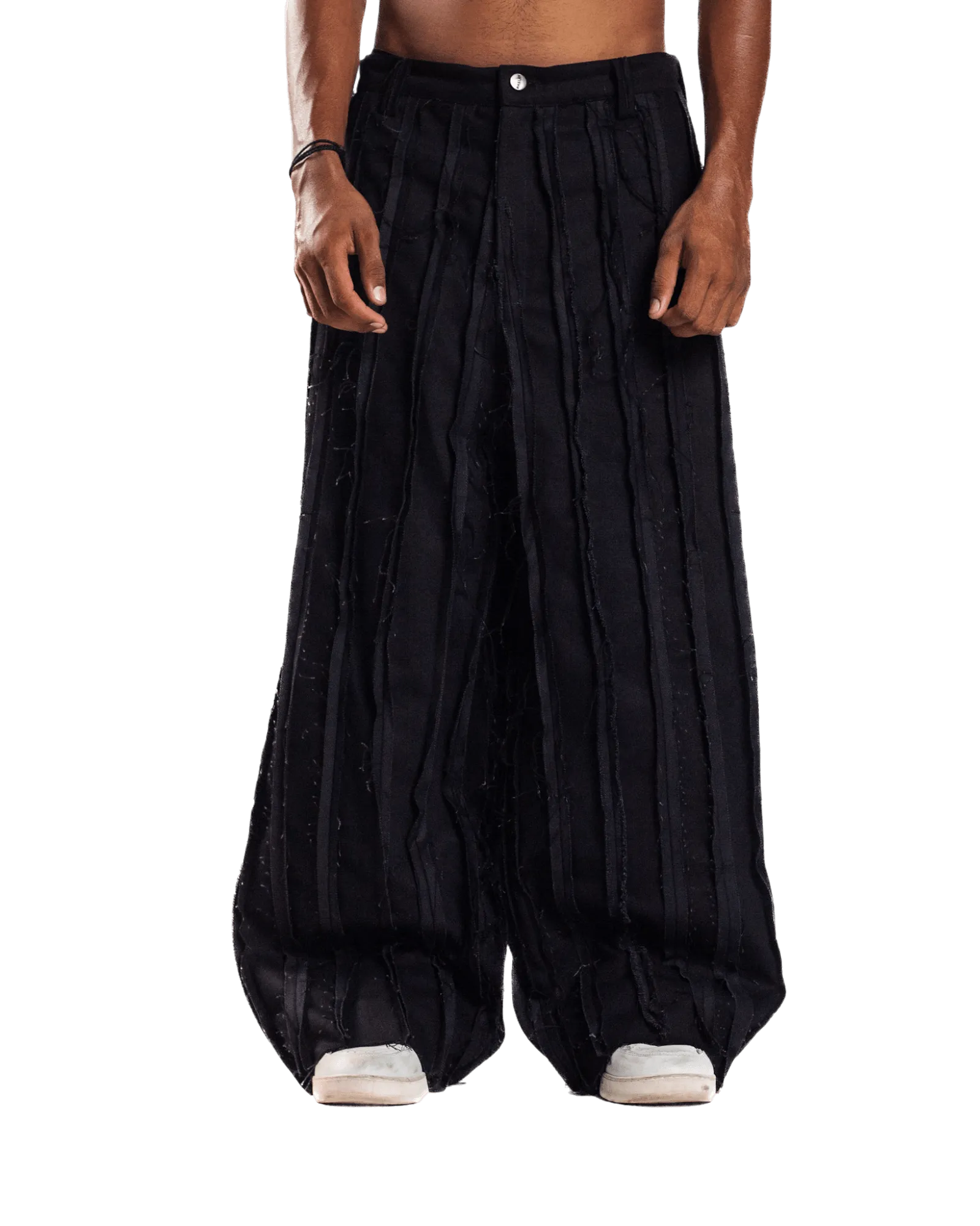 DISTRESSED DENIM TROUSERS