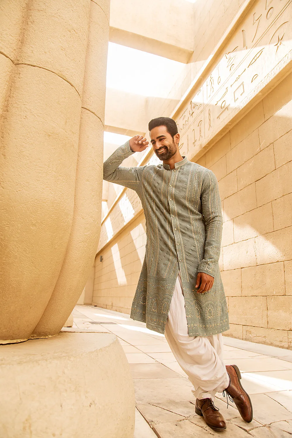 Duck Egg Blue Lucknowi Kurta Set