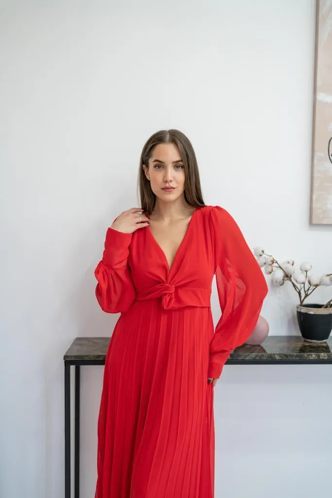 ELS Pleated Chiffon Dress - Red - Sydney