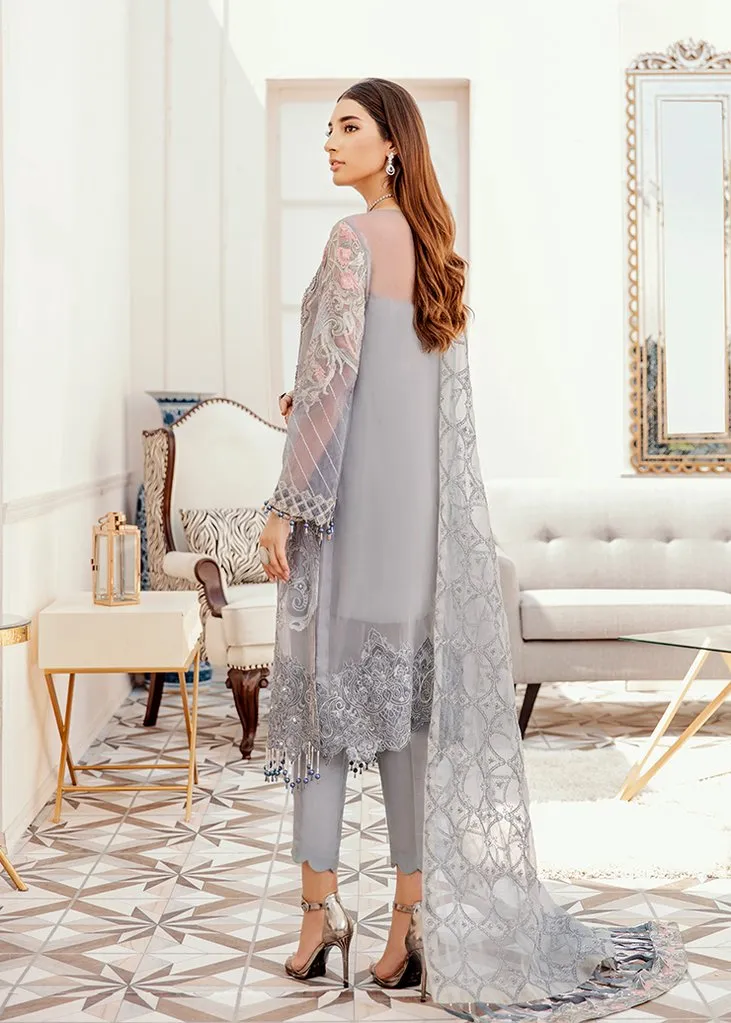 Embroidered Chiffon Wear in Gray Color #Y6013