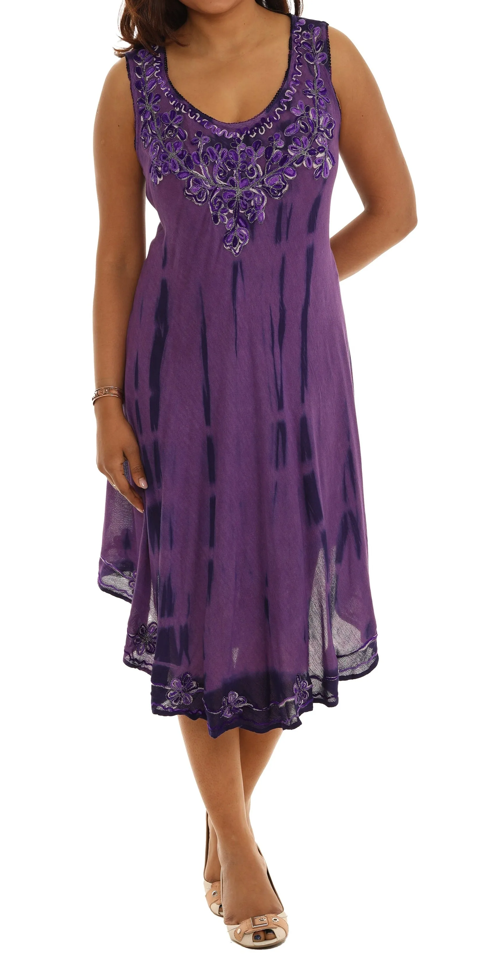 Embroidery Tie Dye Umbrella Dress