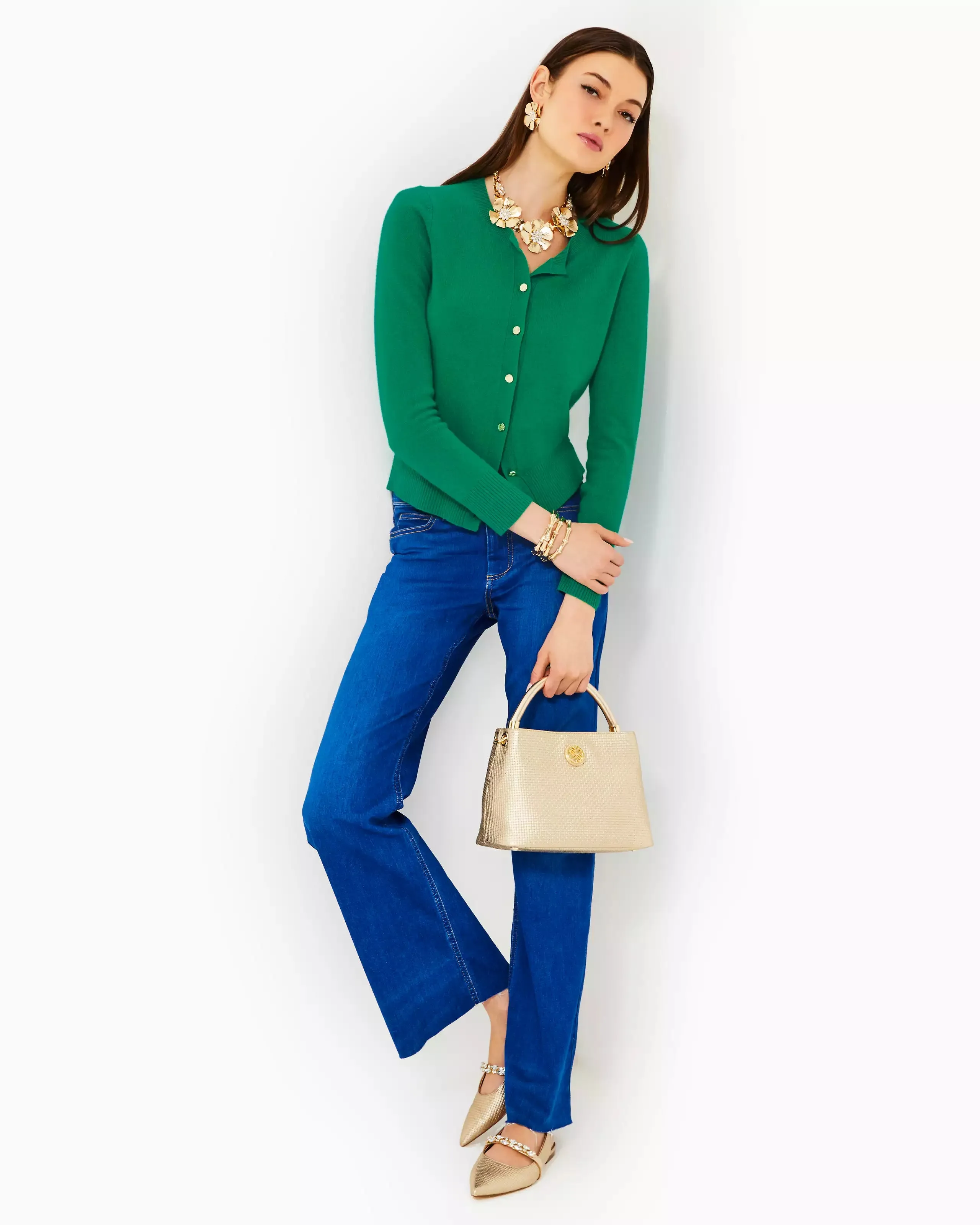 FAIRLEY CASHMERE CARDIGAN HEATHERED FIDDLE LEAF GREEN