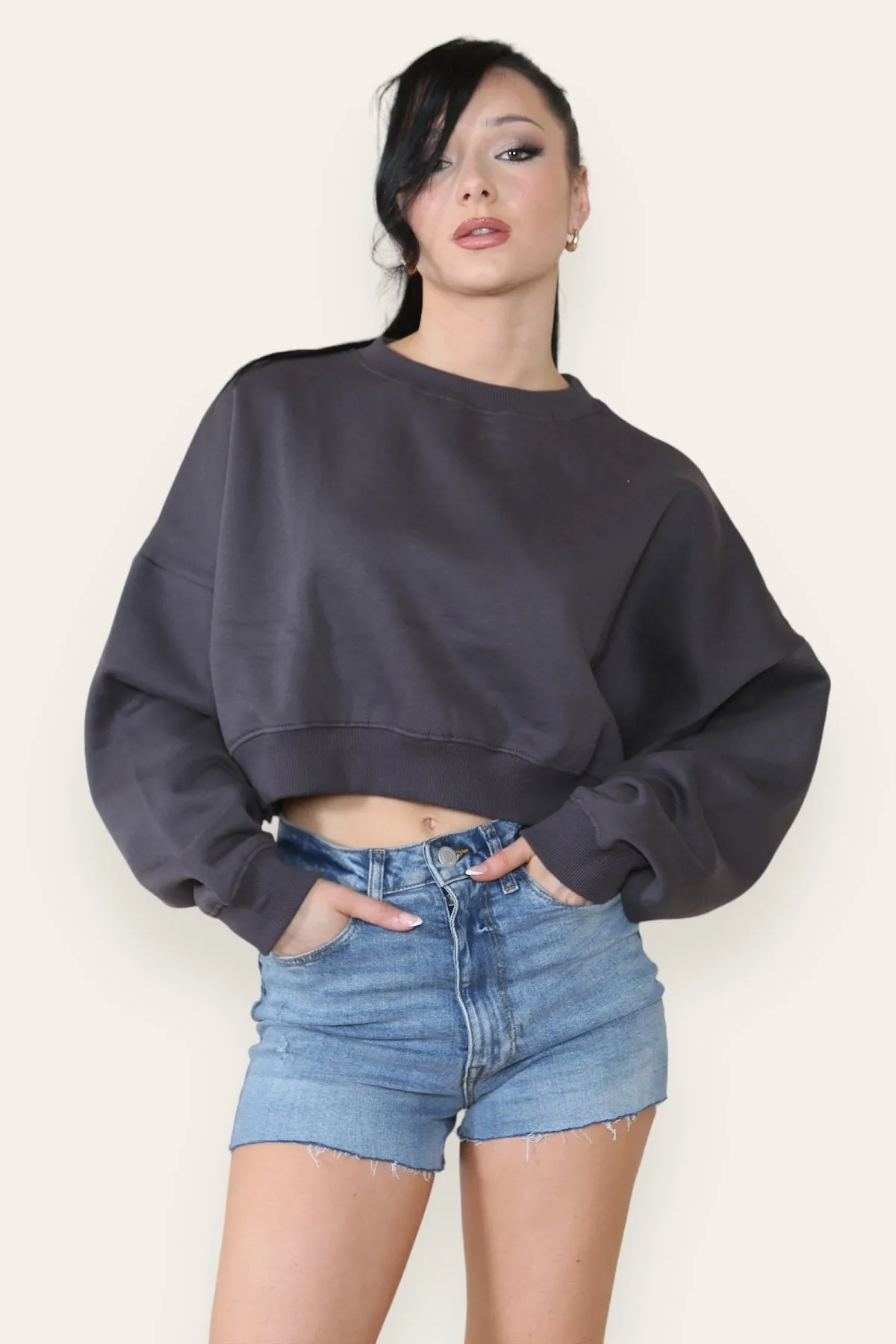 Fleece Jersey Baggy Crop Jumper - Logan