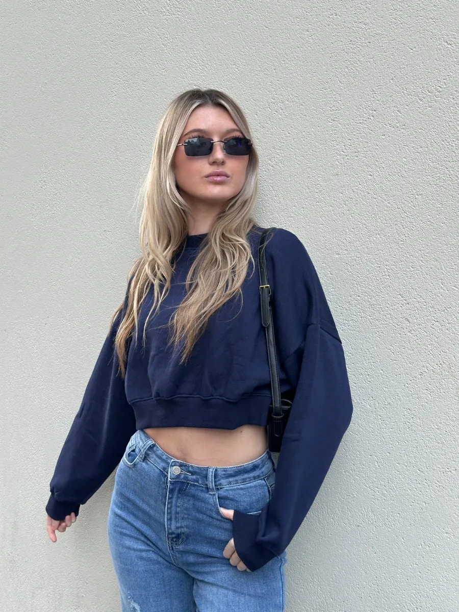 Fleece Jersey Baggy Crop Jumper - Logan