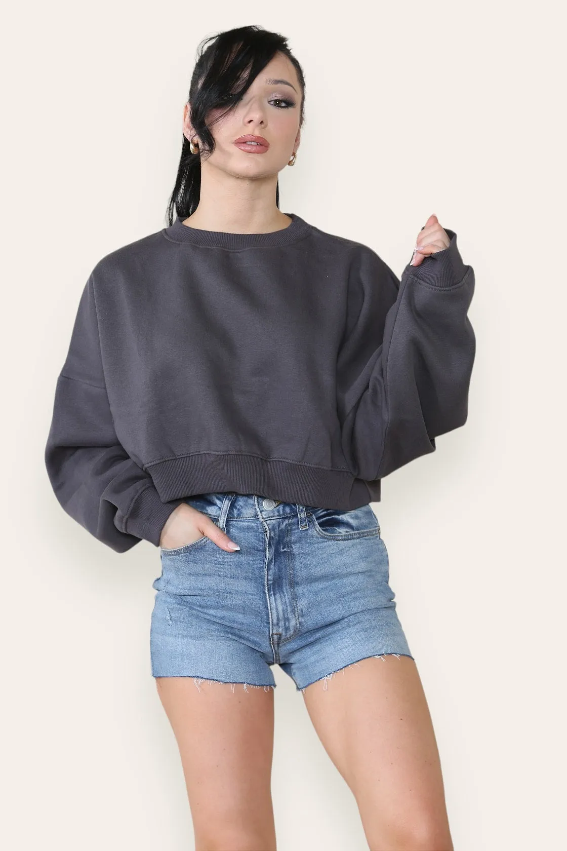 Fleece Jersey Baggy Crop Jumper - Logan