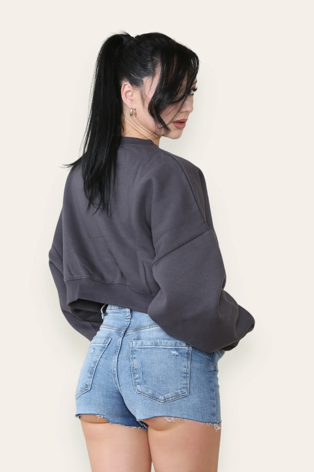Fleece Jersey Baggy Crop Jumper - Logan