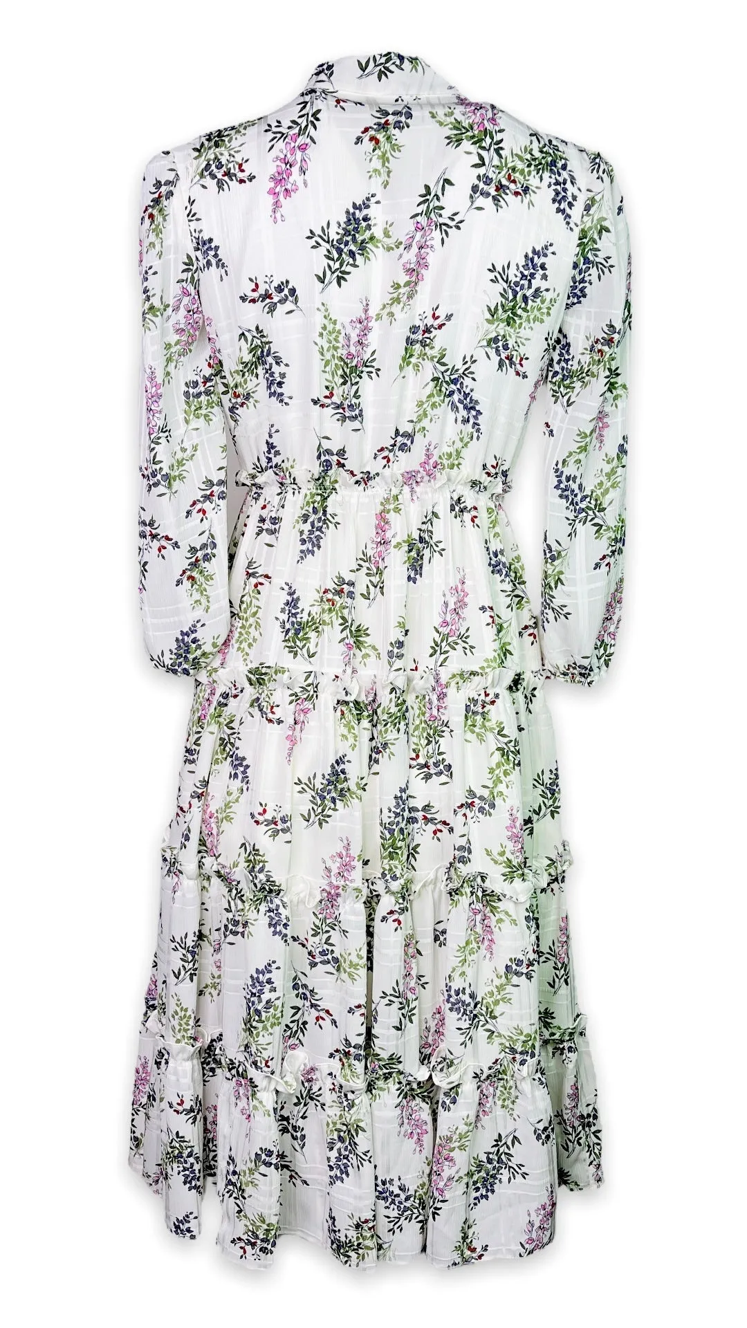 Floral Long Sleeve Split V-Neck Ruffle Chiffon Dress