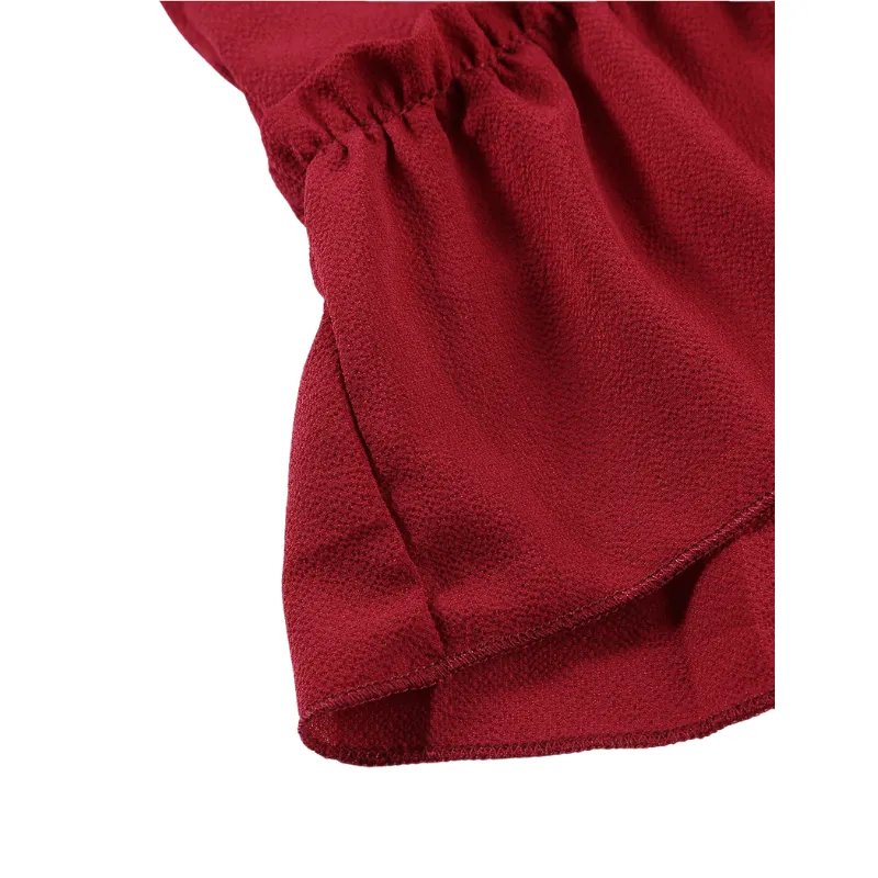 Flounce Sleeve V- Neck Casual Dress