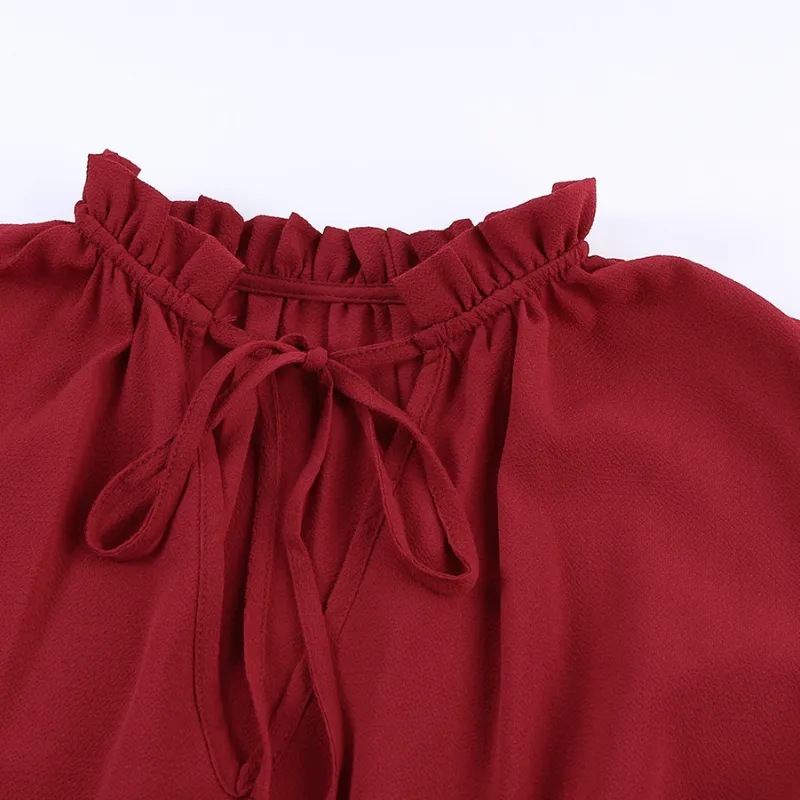 Flounce Sleeve V- Neck Casual Dress