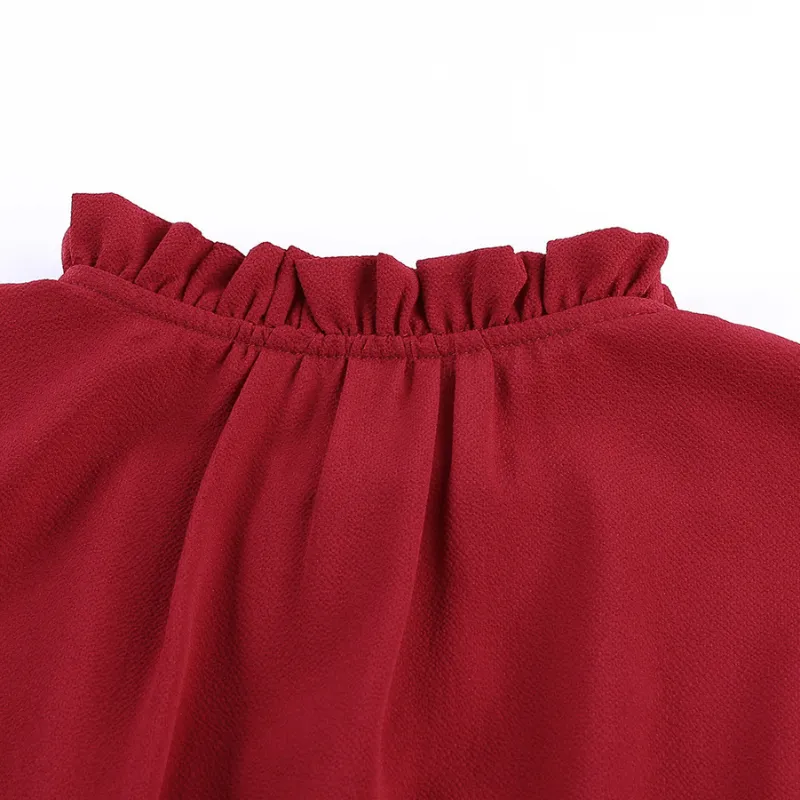 Flounce Sleeve V- Neck Casual Dress