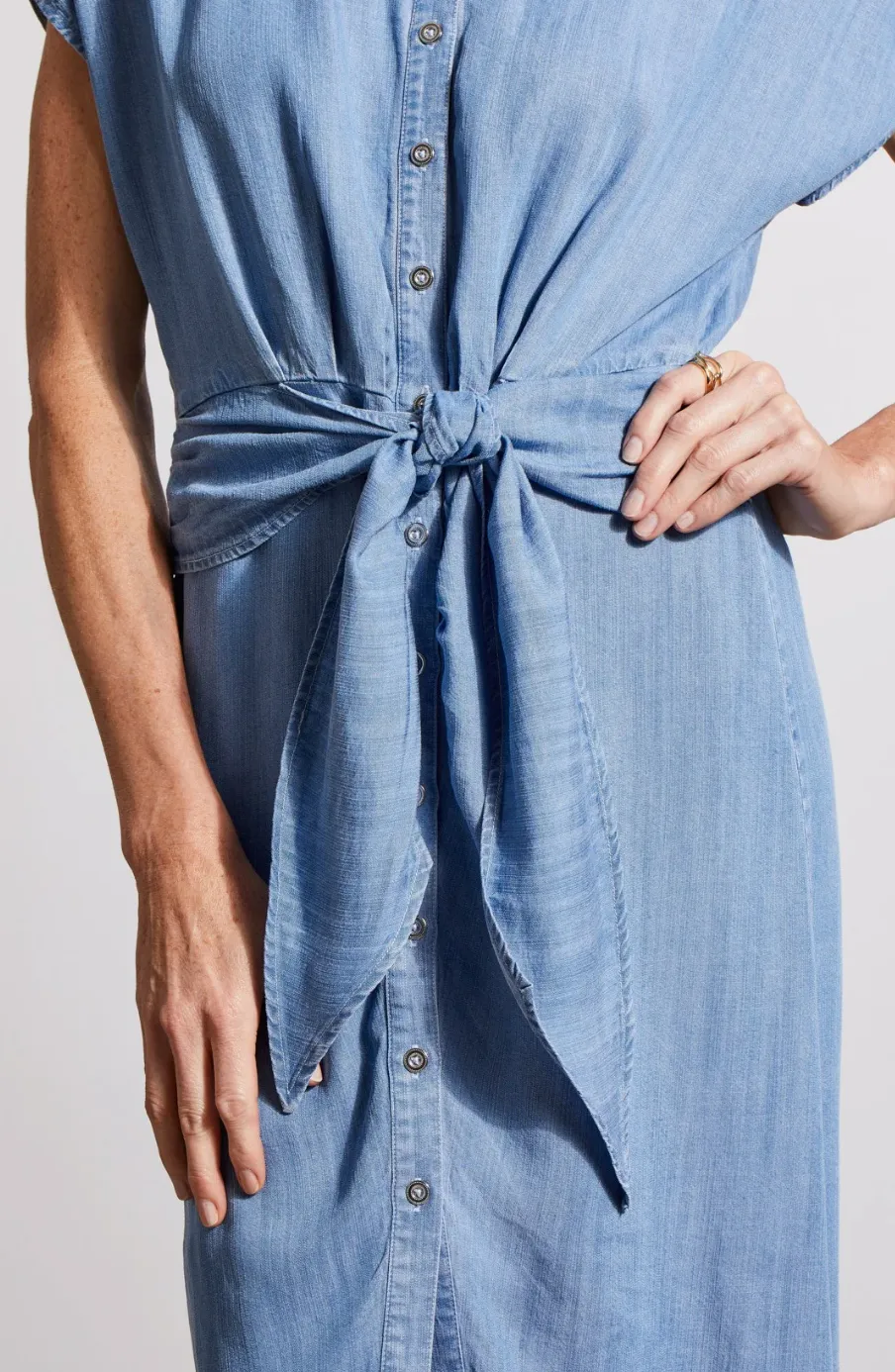 Front Tie Button-Up Shirt Dress